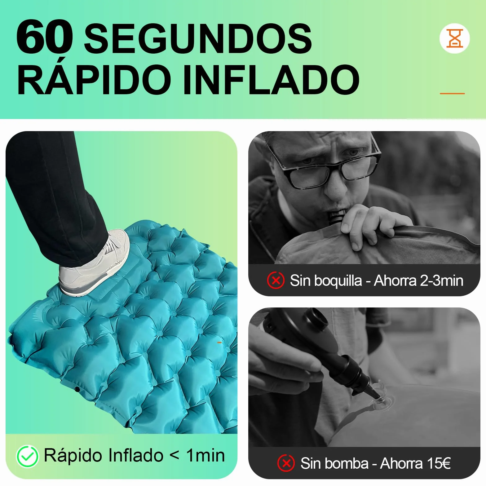 Esterilla Camping Autoinflable Ultraligero Colchoneta con Bomba de Pie Portátil Hinchable para Viajes Exteriores