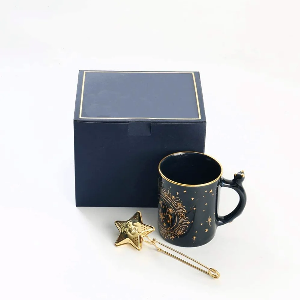 Taza de Café de Té Taza Clásica De Pareja De Estrellas, Taza De Cerámica, Taza De Café Con Cielo Estrellado En Blanco Y Negro, Taza De Moda, Regalo Multifuncional para té de la tarde