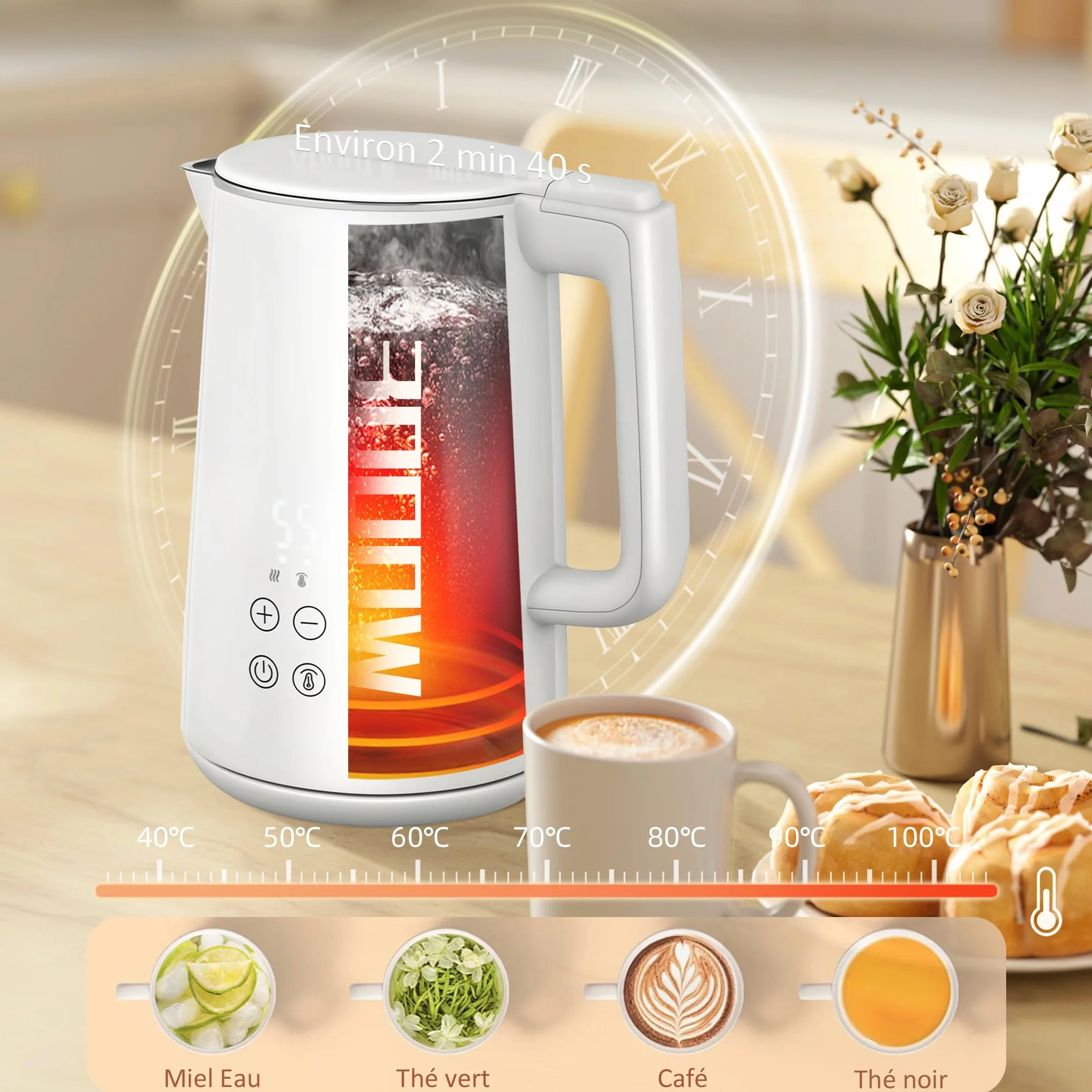 HOMCOM Juego de hervidor y tostadora 2200 W, hervidor de Agua de Acero Inoxidable 1,5 L con Aislamiento y tostadora 2 rebanadas, 7 Niveles de bruñido, descongelación, recalentamiento y Bandeja para