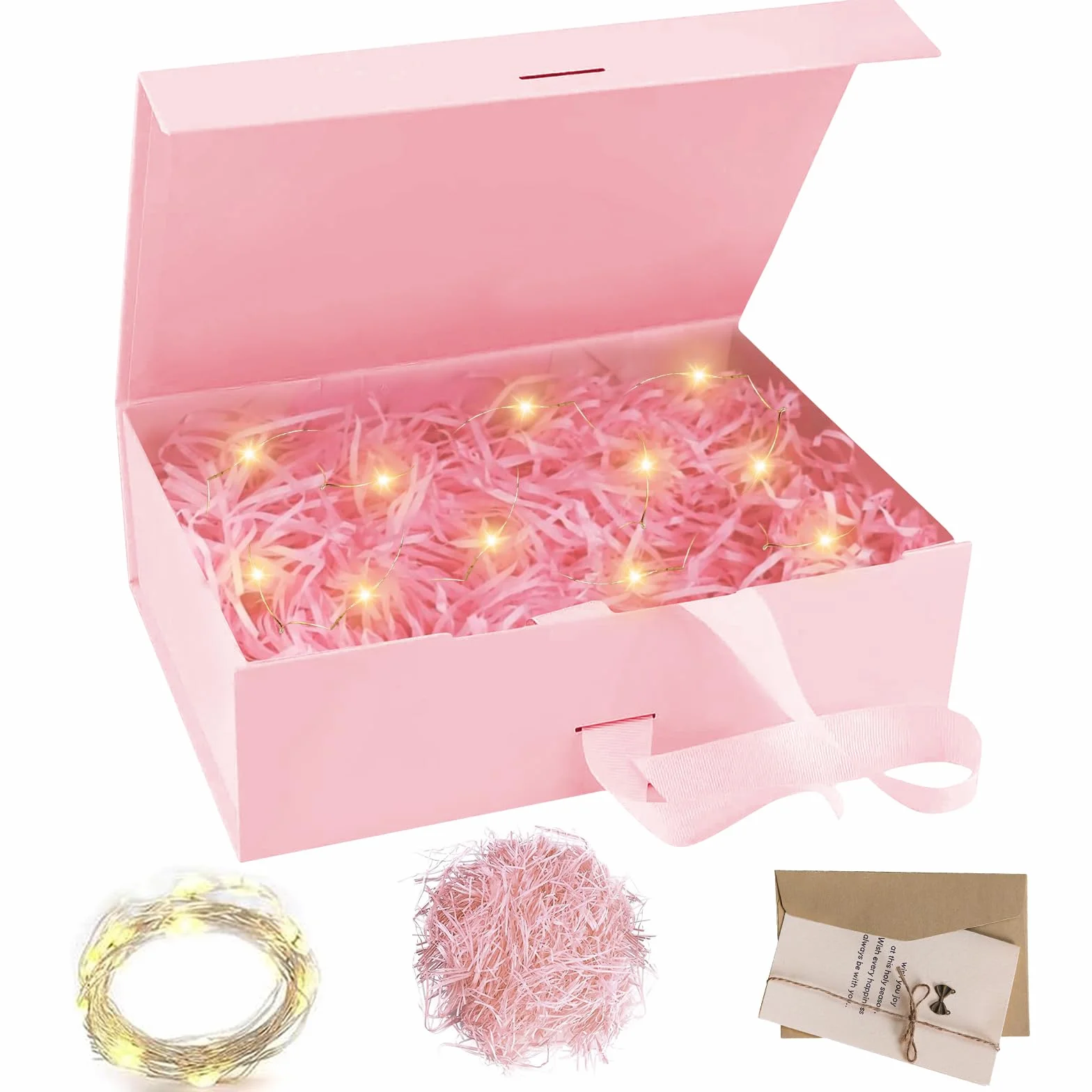 Caja de Regalo con Lazo, 21x17x7cm Regalo de Reutilizable Creative Box,Caja de Regalo Magnética Cajas Regalo con Tapa, Cajas de Carton de Regalo Lujo, para Bodas Cumpleaños Envoltura de Presenta-Rosa