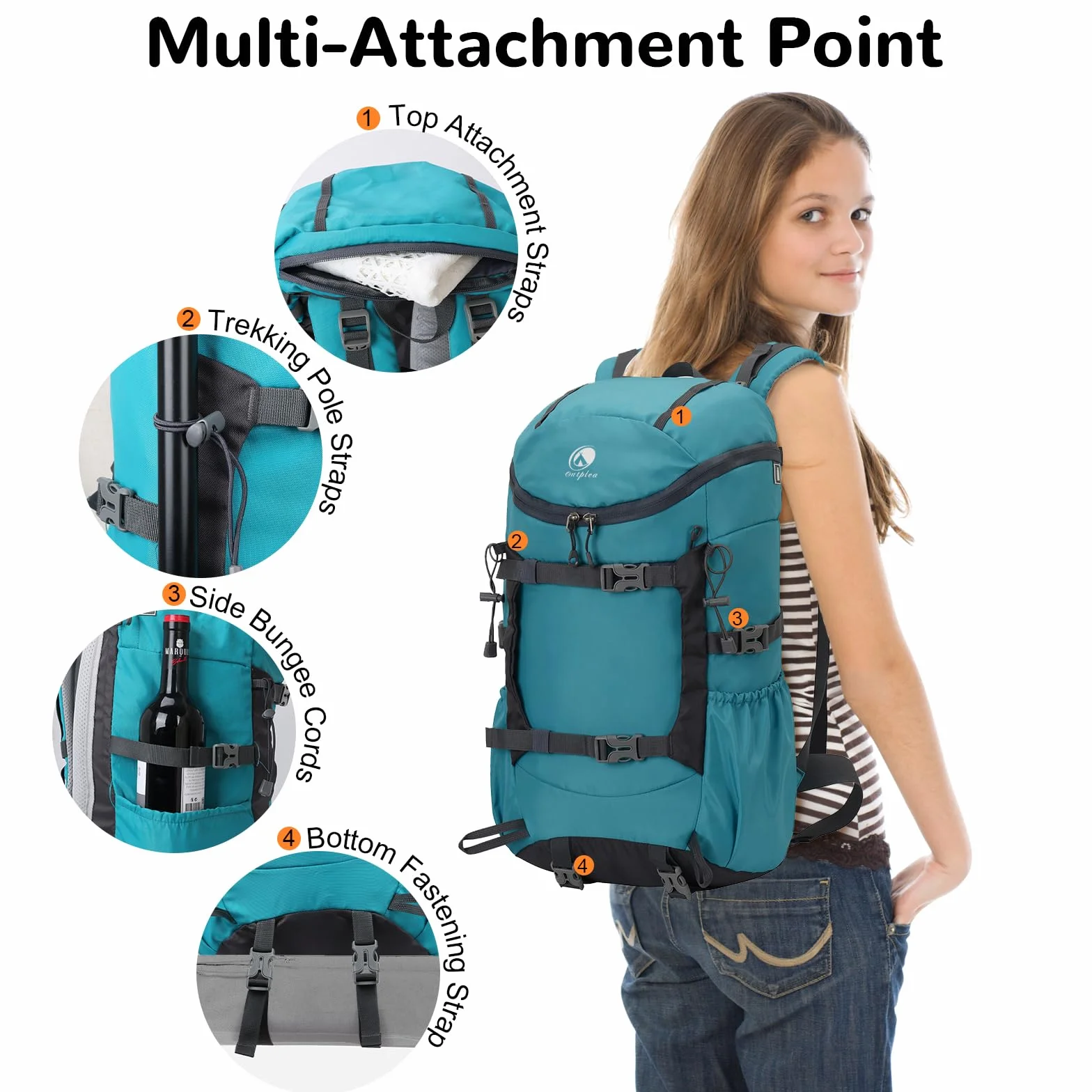 Mochila Senderismo 30L Impermeable Ligera Grande Azul