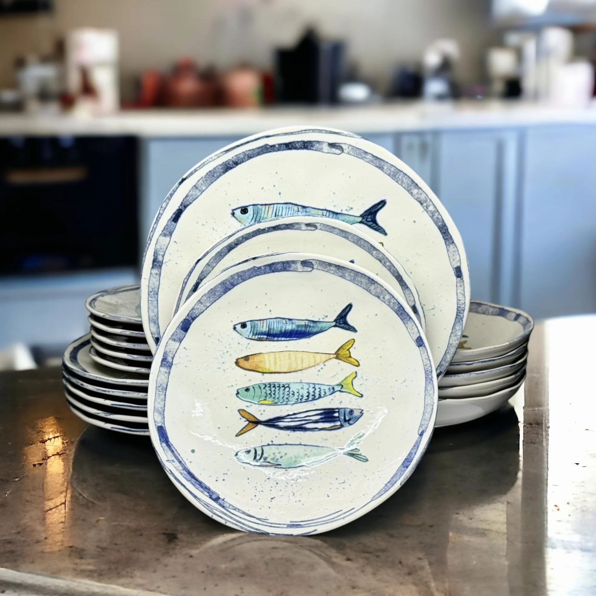 La Mediterránea - Vajilla (18 platos para 6 personas, 26 cm, postre 20 cm, huecas para sopa o ensalada, 20 x 5 cm)