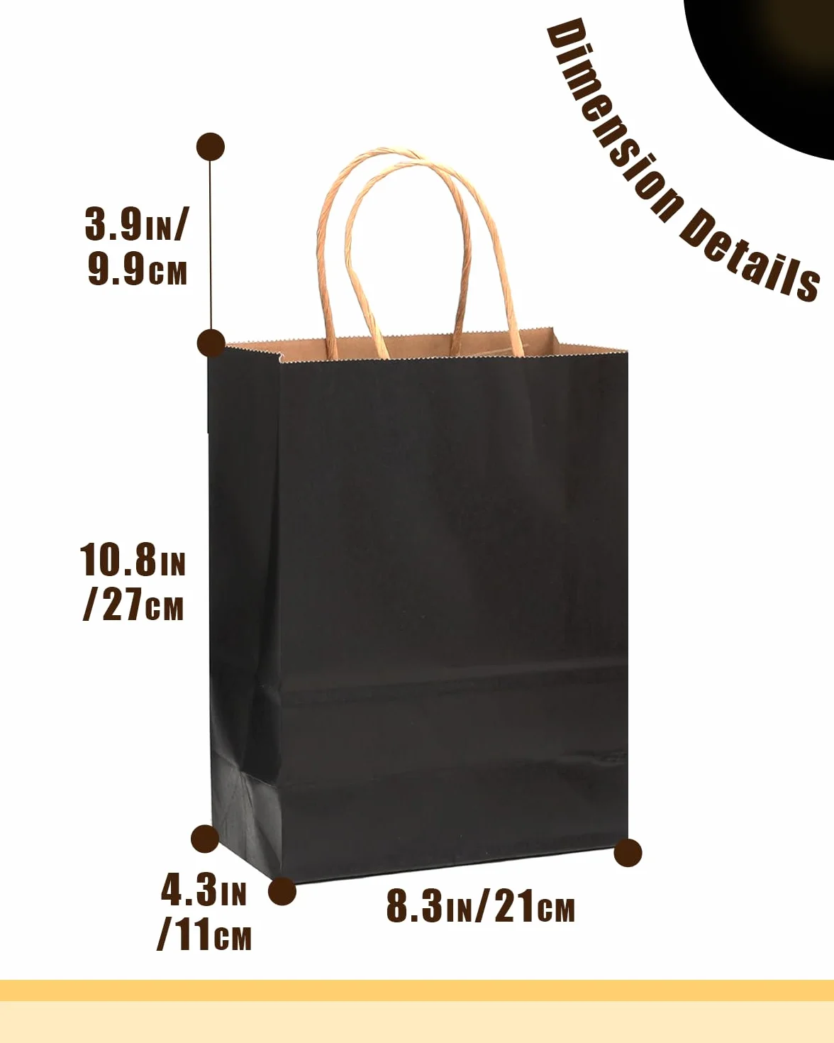 Gcardist 50 piezas Bolsas de regalo de papel negro de tamaño mediano con asas – 27 x 21 x 11 cm – Bolsas para fiestas, bolsas de regalo para múltiples usos