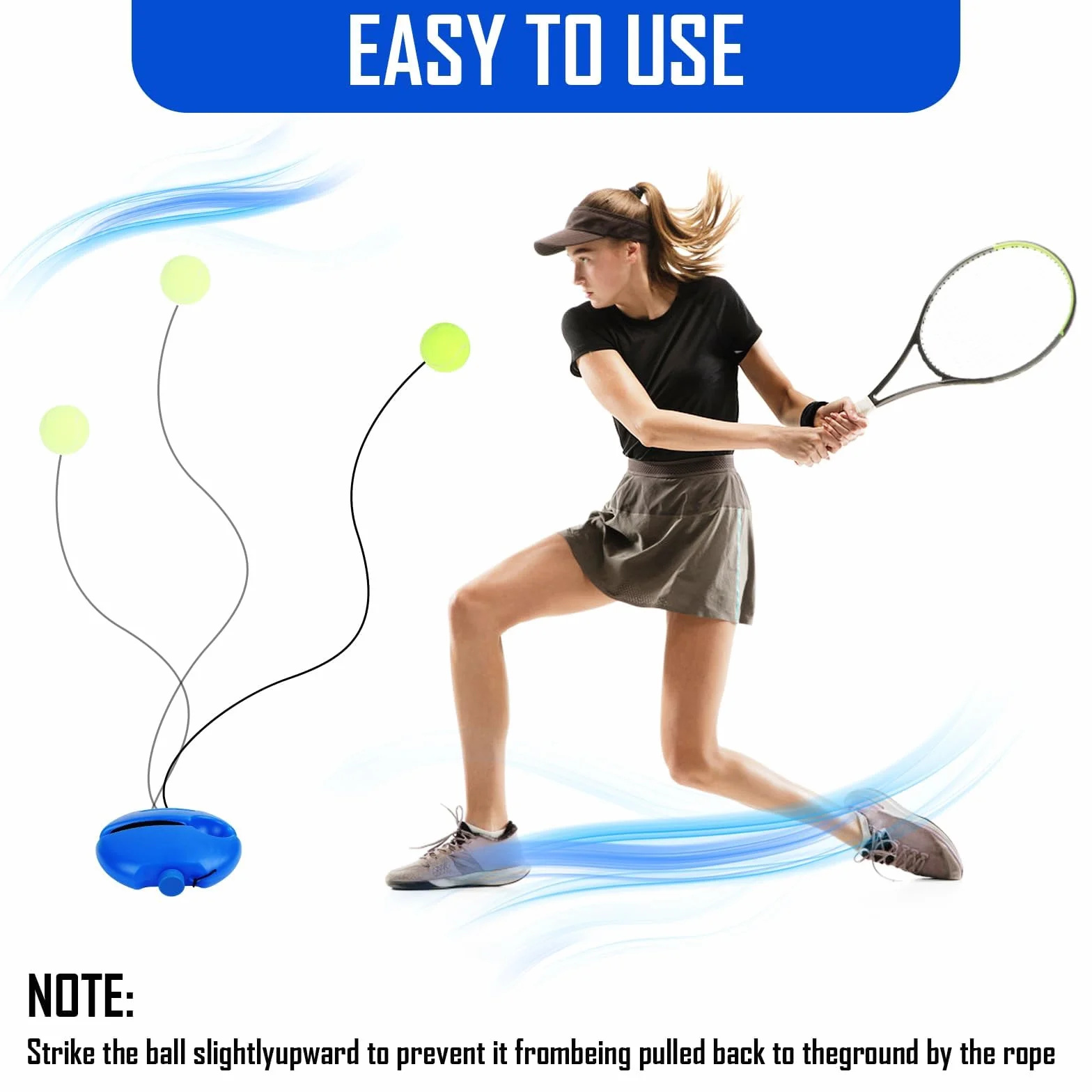AKONE Juego de entrenamiento de tenis, tabla de base con 3 pelotas de tenis con alambre, herramienta de entrenamiento para entrenamiento de tenis, equipo de entrenamiento de tenis para exteriores,