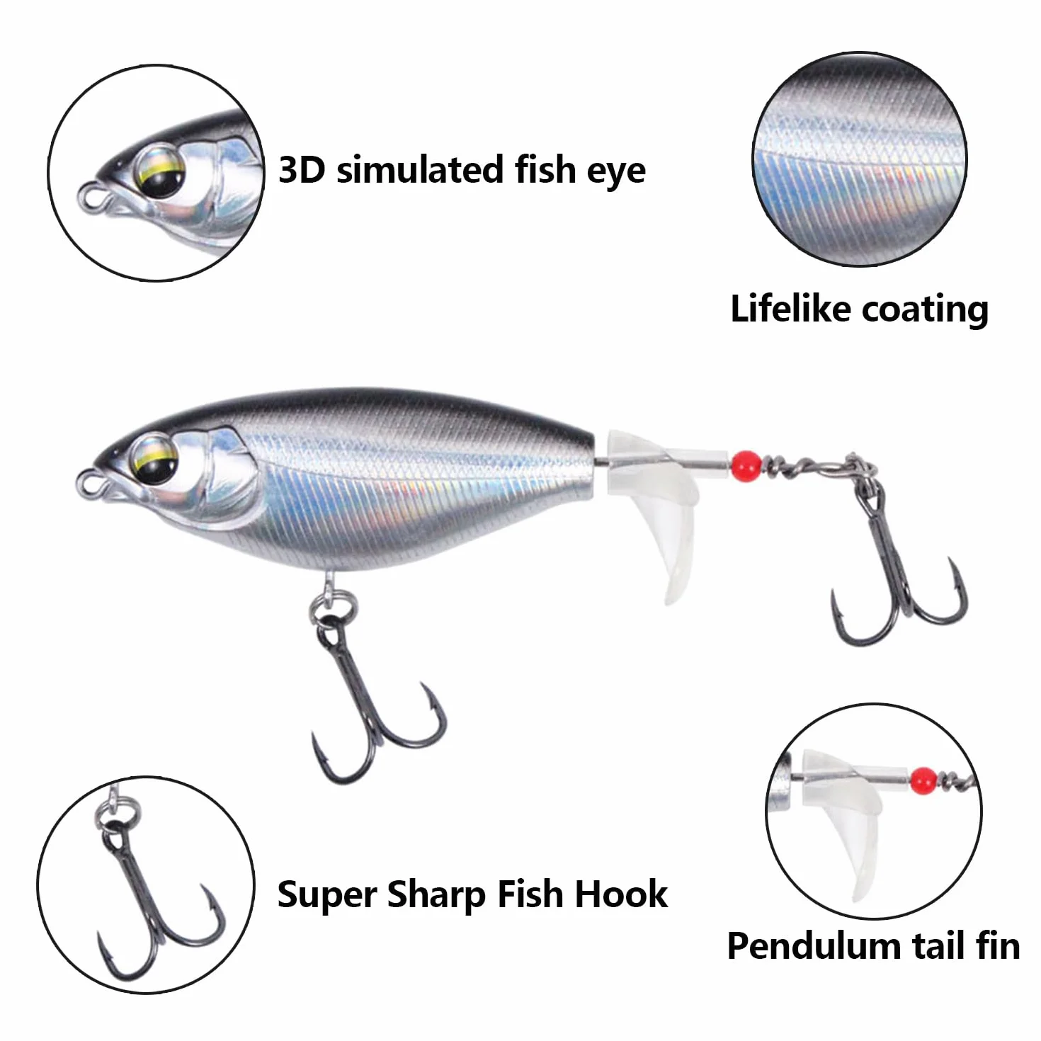 5 Piezas Cebo Artificial, Topwater Señuelos, Kits de Señuelos, Señuelos de Pesca Spinning Mar, Artificiales Wobblers, Cebo Flotante de Superficie, con Cola de Hélice, para Agua Dulce o Salada