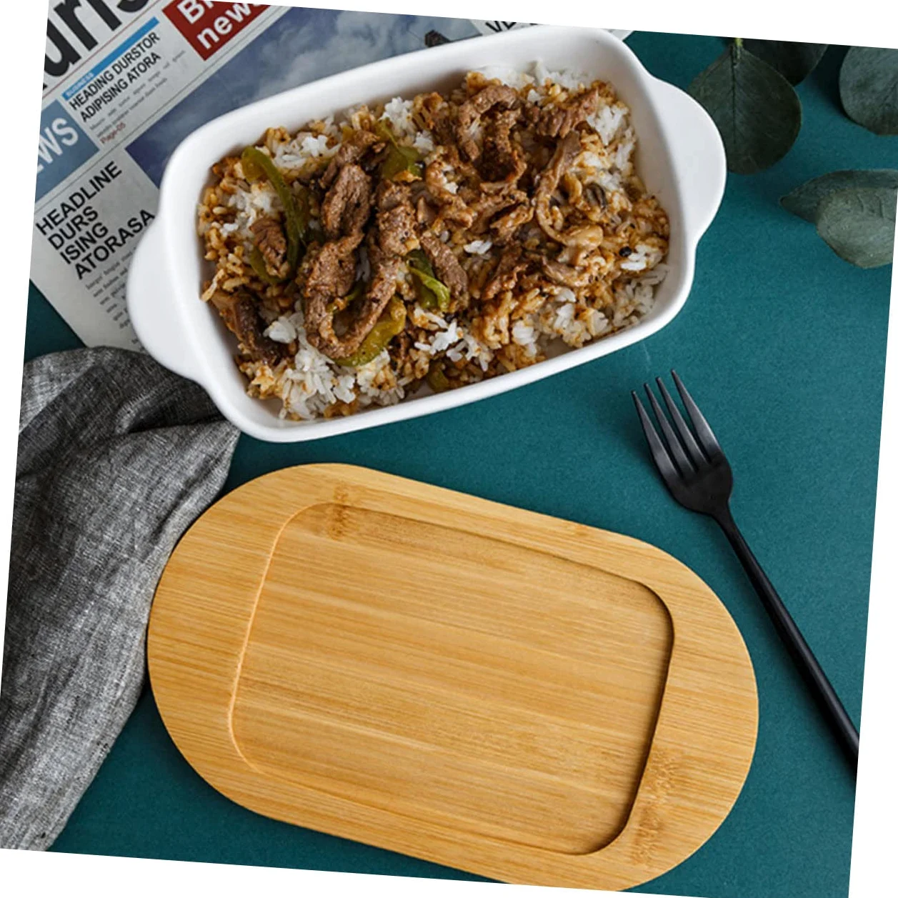 BESTYASH Bandeja Para Hornear Doble Asa Nórdico Plato De Almacenamiento Versátil Bandeja De Cerámica Para Hornear Pan De Horno Tapa De Madera Para Horno