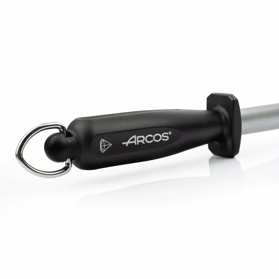 Arcos Chairas - Chaira Afilador Manual de Cuchillos - Cuerpo Ovalado de Acero al Carbono Recubierto de Diamante de 280 mm y 17 mm de diámetro - Mango Polipropileno Color Negro