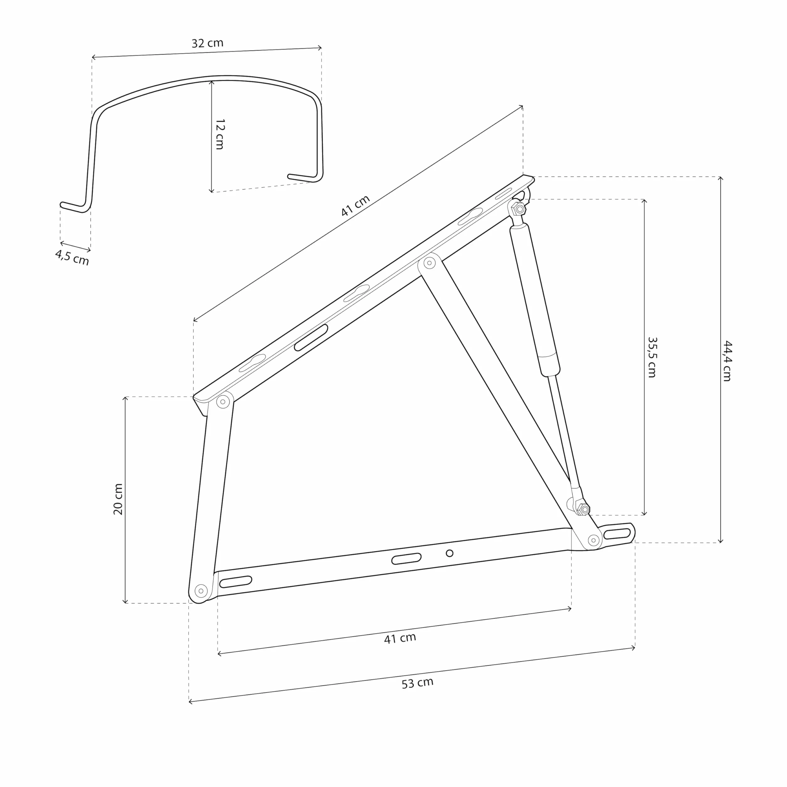Pack 2 Hidraulicos de 1100NW + Arco de Agarre, Juego de 2 Bisagras para Canapes Abatibles, Negro