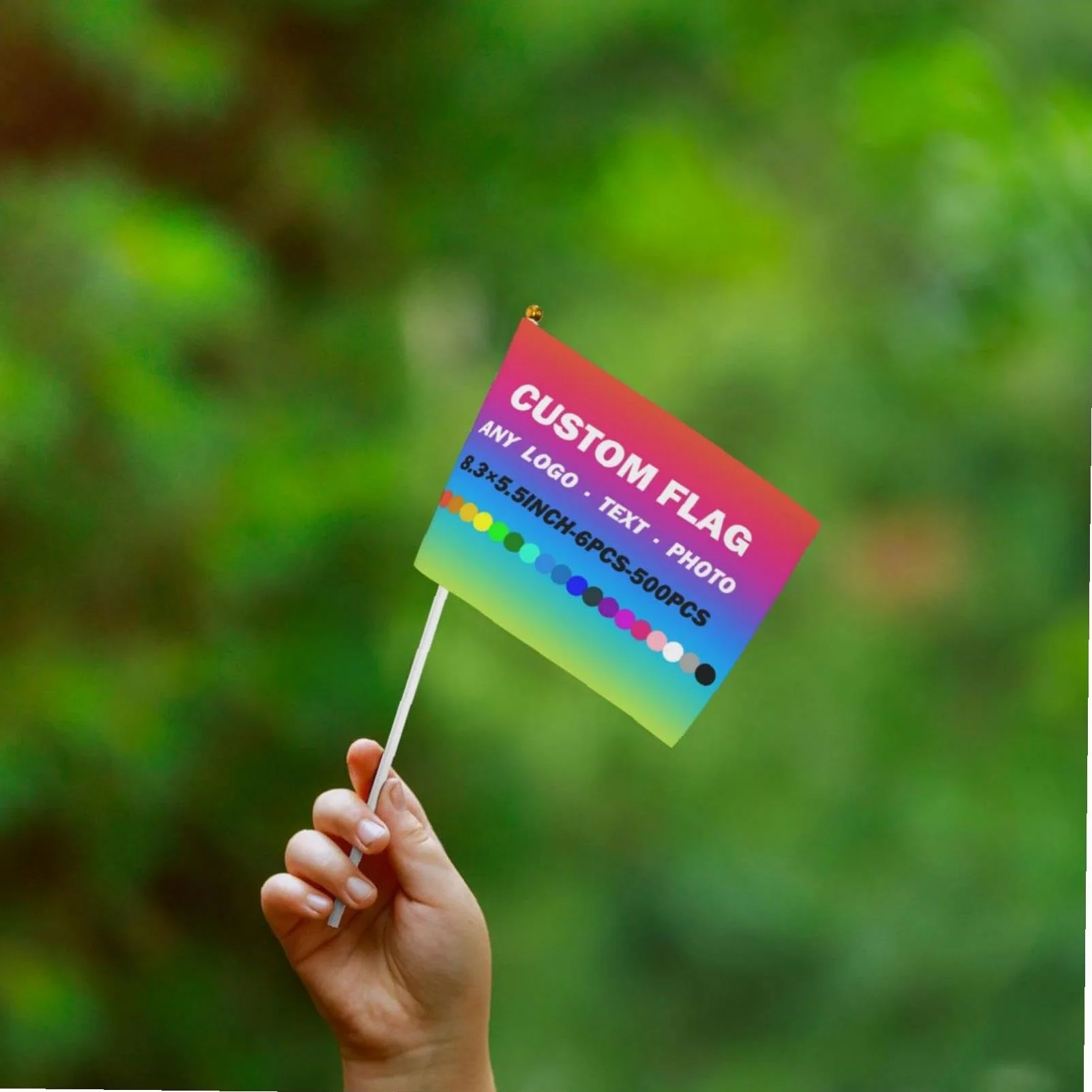 Bandera de Mano Personalizada con Mástil, Minibanderas con Logotipo, Bandera Pequeña para Eventos Deportivos