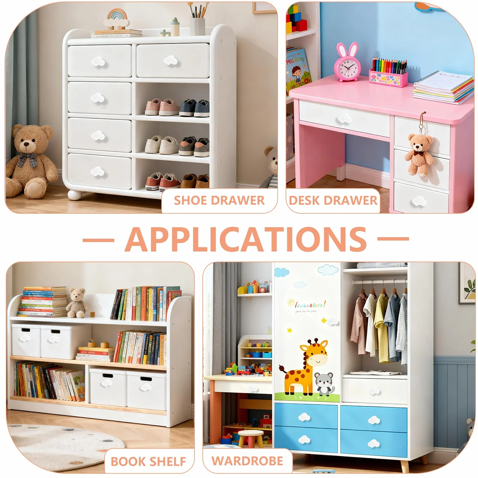 6 Piezas Tiradores Infantiles para Cajones y Armarios,con Diseño de Nube y Estrella Pomos de Goma Suave para Habitaciones de Niños Seguro Divertido y Decorativo para Tiradores de Armario