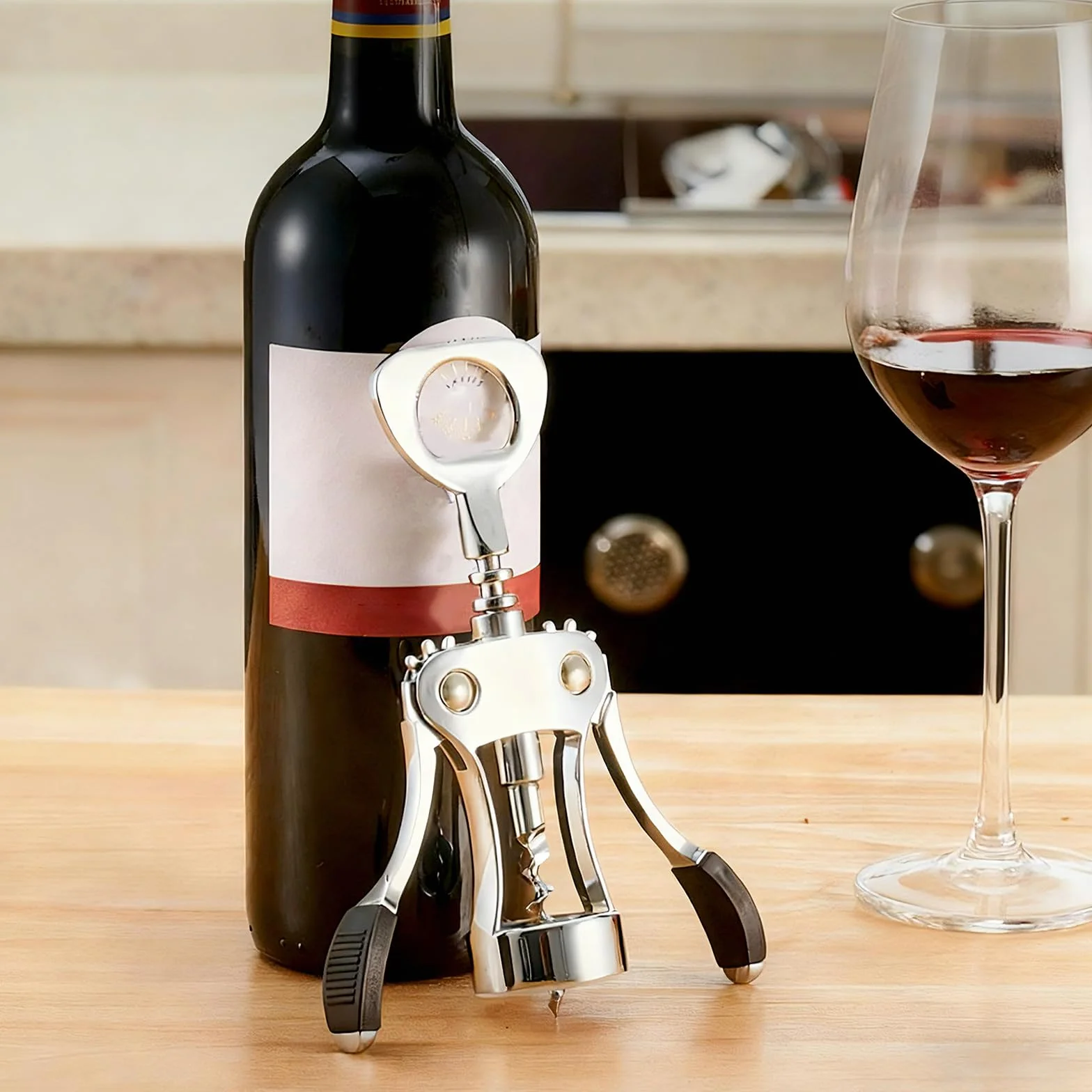 Abridor de botellas 2 en 1, sacacorchos de ala para vino tinto, sacacorchos de metal para cocina, restaurante, castillo y bares