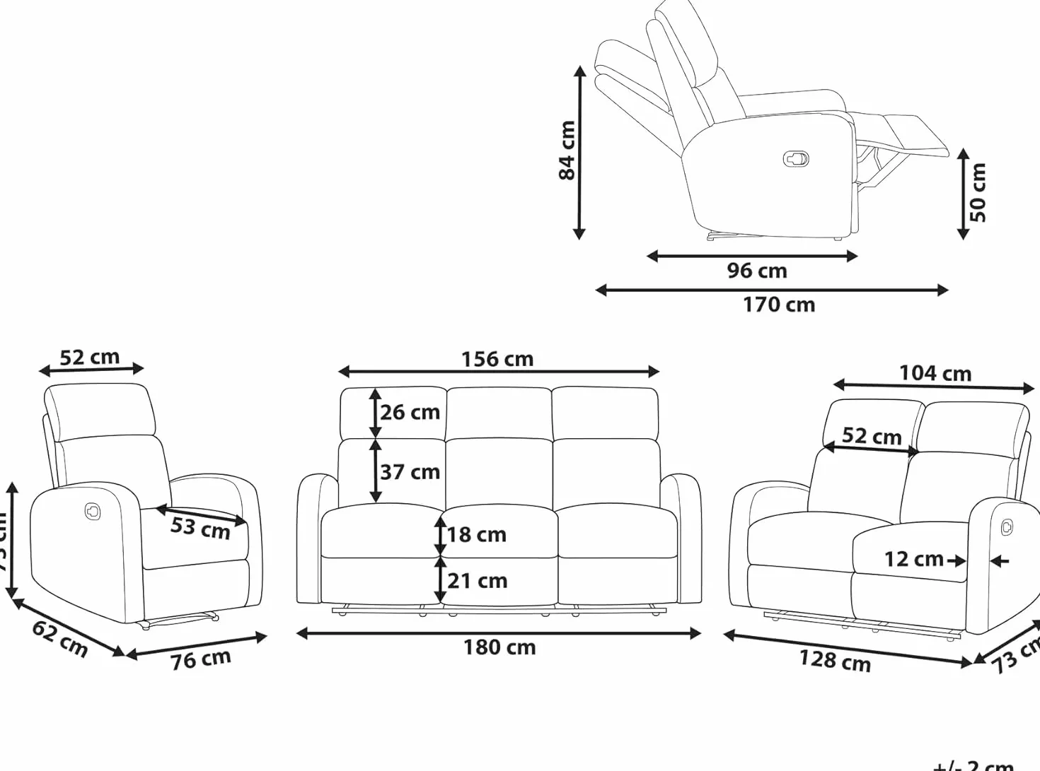 DUPI Sillón Sofá Soft Relax Reclinable | Palanca Manual para reclinar Respaldo y reposapiés | Espuma HR Alta Resiliencia | Gris | 2 Plazas