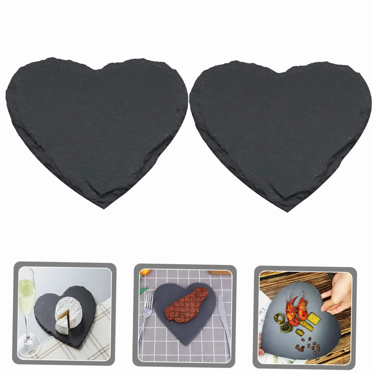 Cabilock 2piezas Platos Para Carne De Pizarra Natural Corazón Para Servir y Guardar Diseño Único