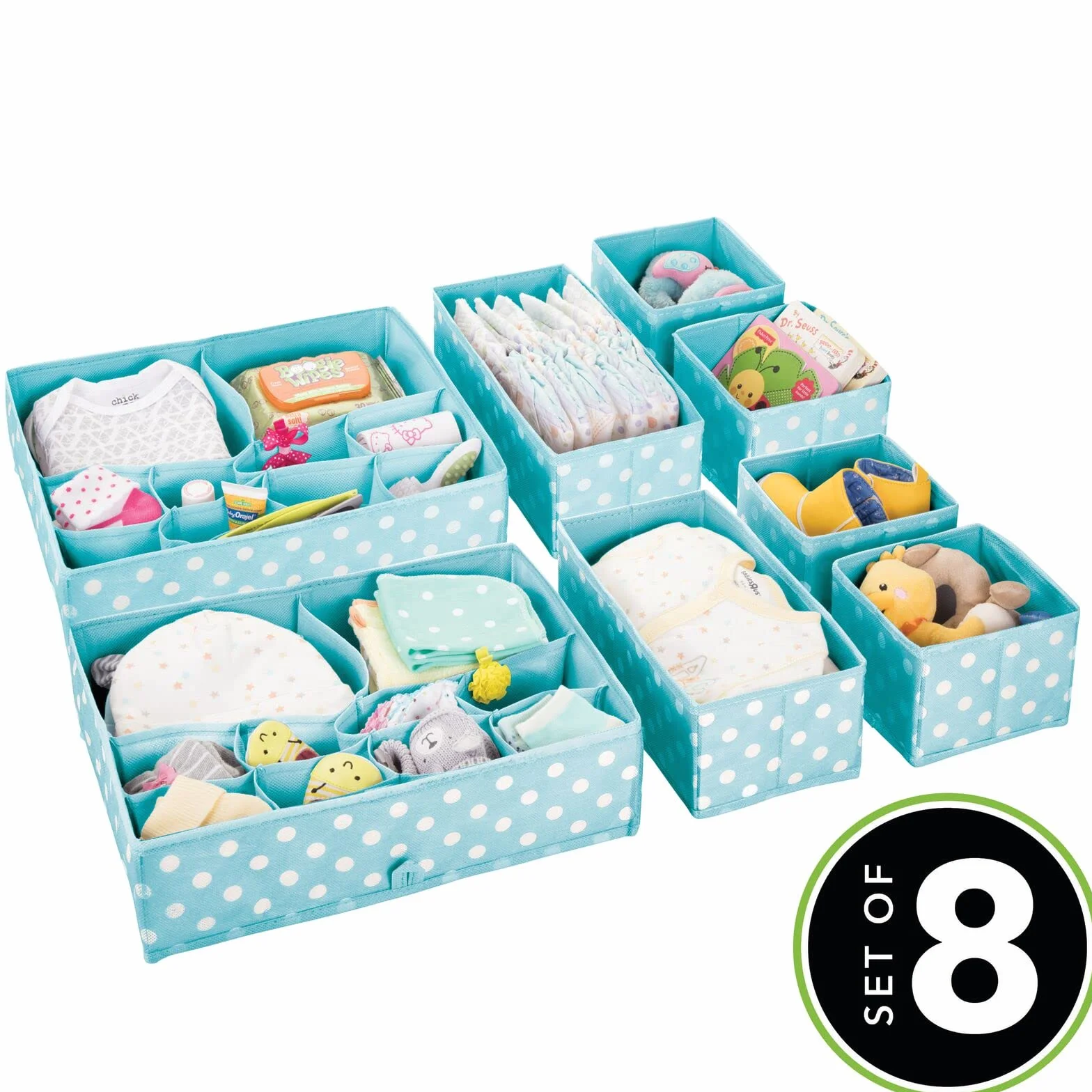 mDesign Juego de organizadores para armarios - Separadores de cajones - azul turquesa/blanco - 3 tamaños - set de 8