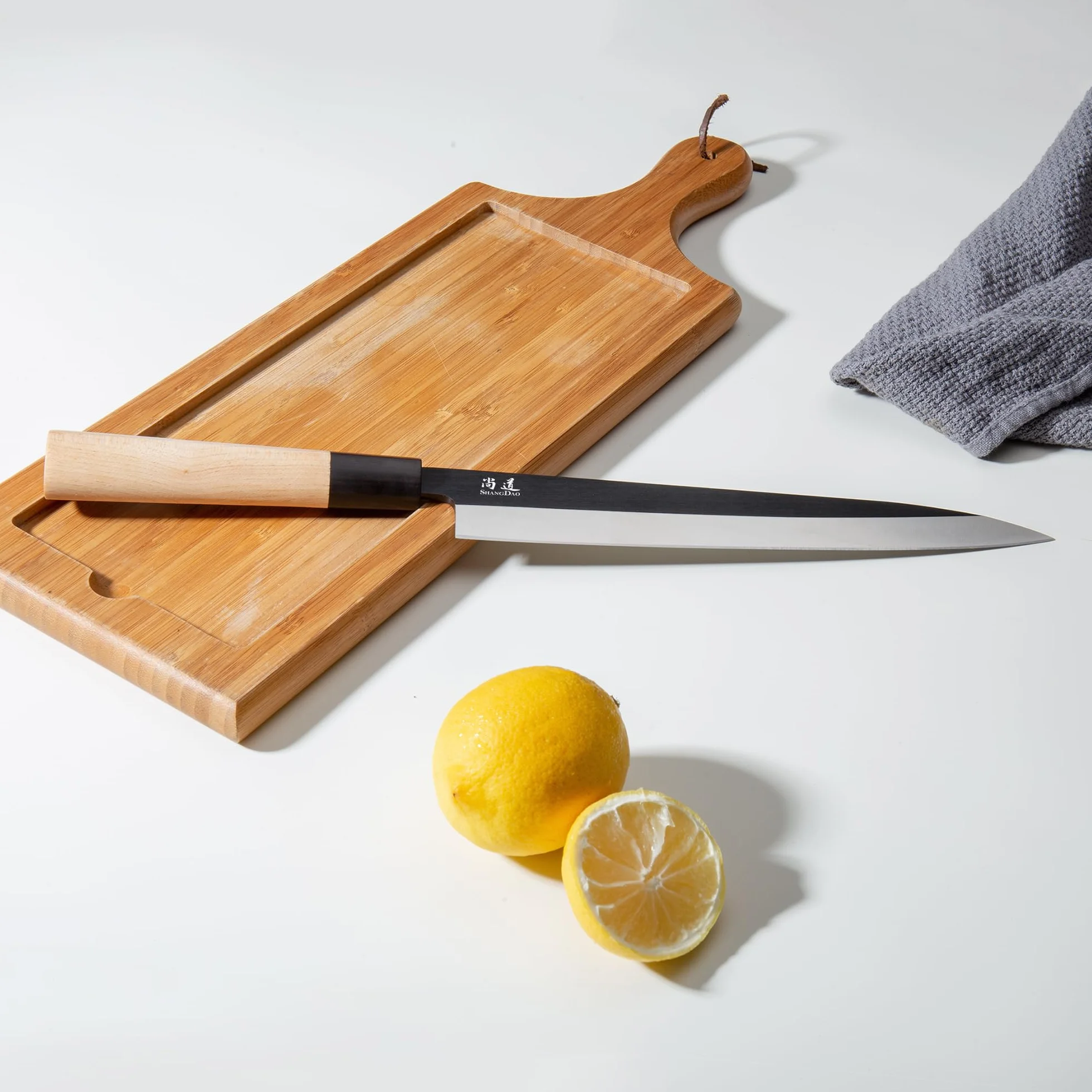 SHANGDAO Cuchillo Sashimi de sushi de 25 cm – Cuchillo de corte de carne y cuchillo Yanagiba, fileteado y corte de pescado, acero alemán y mango de madera tradicional, caja de regalo