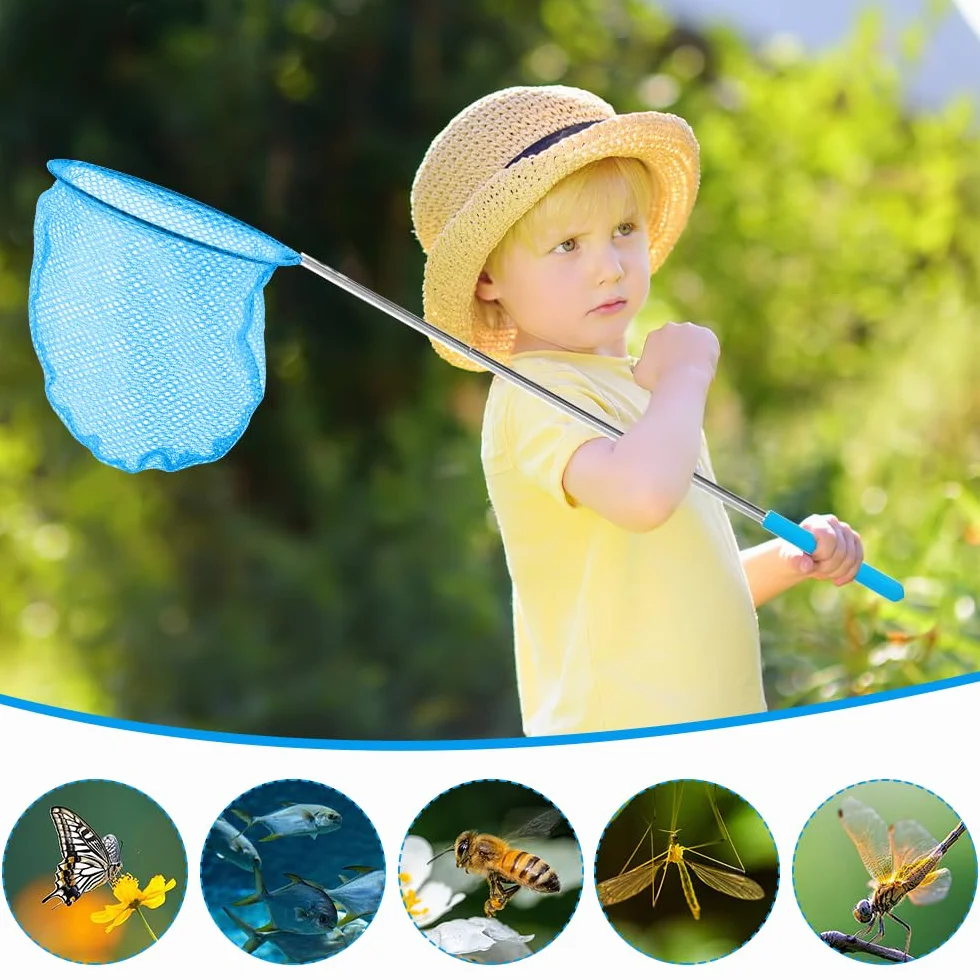 Redes de Mariposa Telescópicas 4 Piezas, Red de Pesca para niños con 2 Cubos Plegables, Cazamariposas para Atrapar Insectos