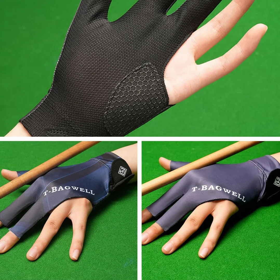 Guantes de Billar de 2 Piezas, para Zurdos, Snooker, Taco de Billar, Ajustables, Antideslizantes
