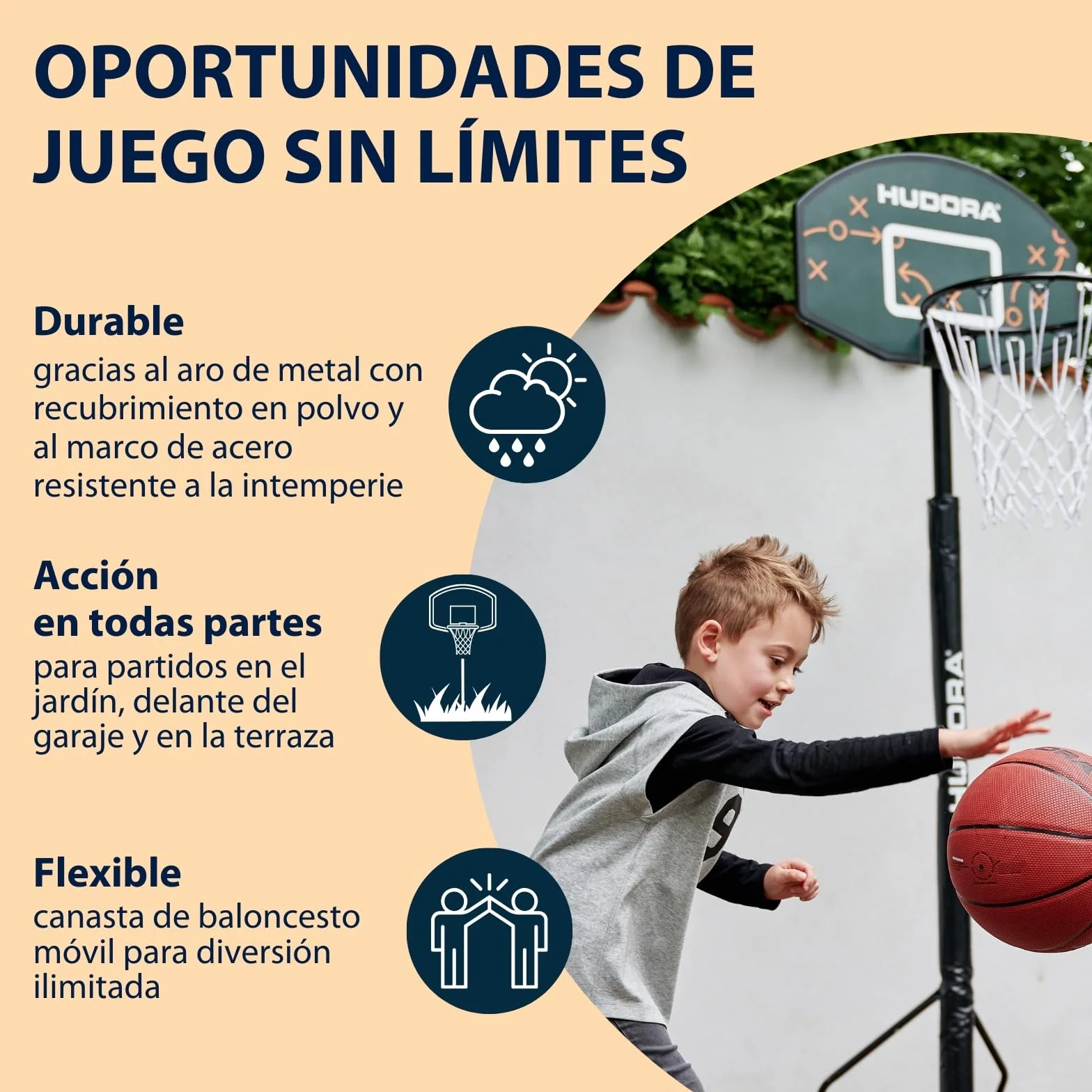 HUDORA Soporte de Baloncesto Playoff 205 Ajustable en Altura con Ruedas para Exterior
