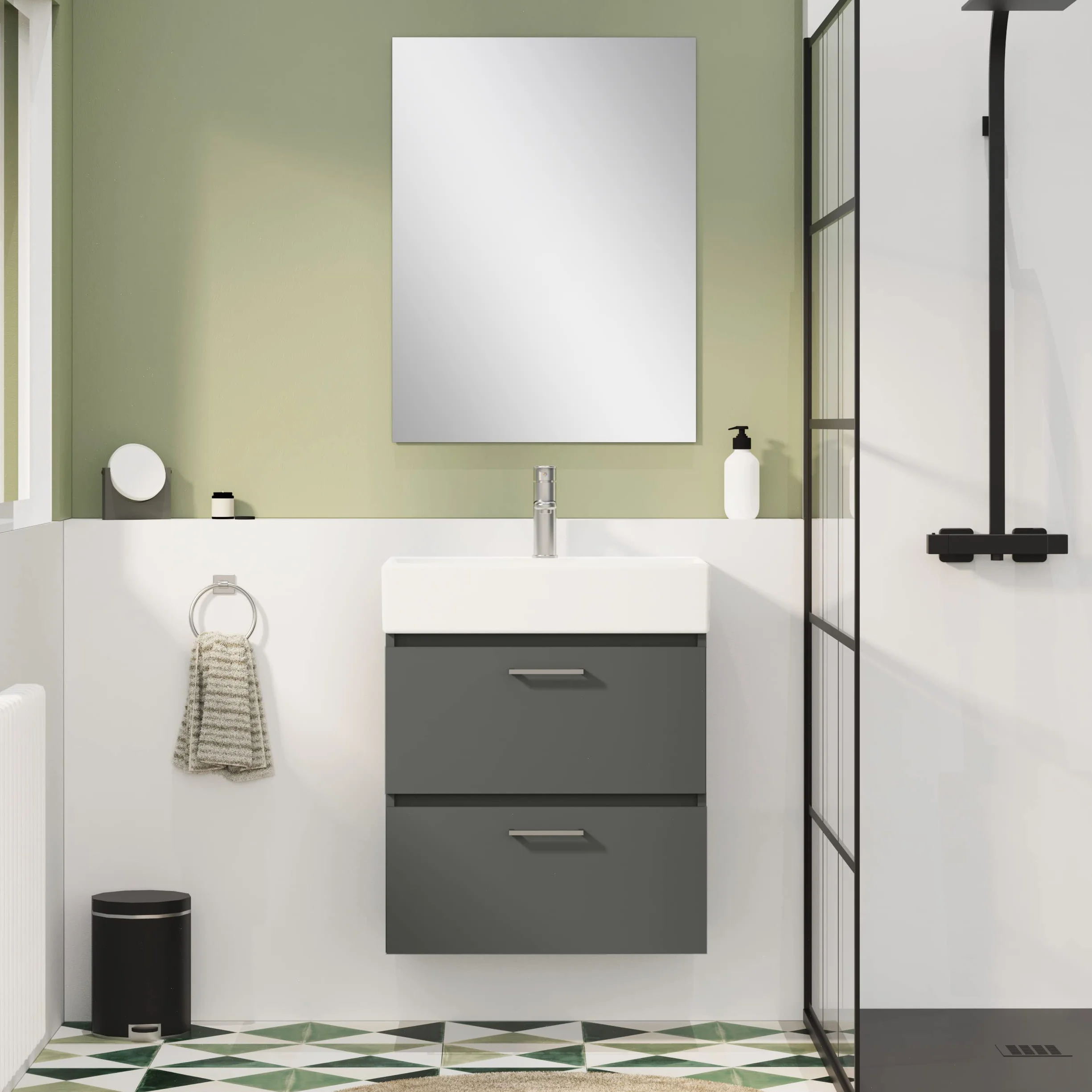 Baikal Conjunto de Mueble de Baño. Mueble Suspendido en Pared. Disponible en Distintas Medidas y Acabados. El Mueble se Entrega MONTADO. TAAL + Lavabo 60/36 cm Gris Oscuro