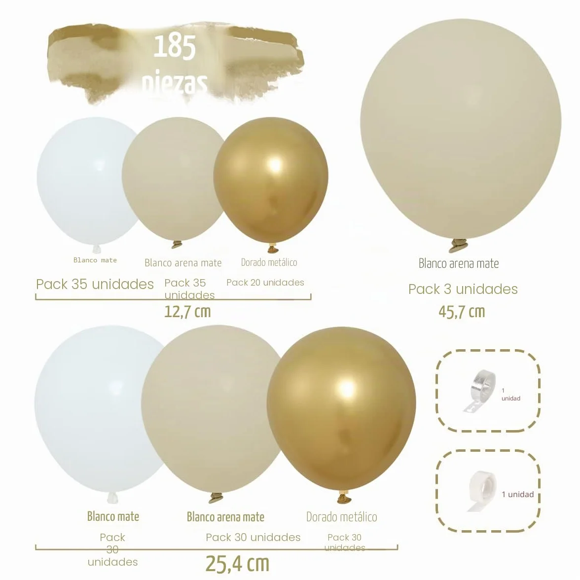 Kit de Arco de Globos Oro Blanco, 185pcs Guirnalda de Globos de Arena Blanca y Dorada con Globos Beige para Cumpleaños Fiesta, Baby Showers Decoración, Boda Bohemia, Bautizo Comunion, Graduación