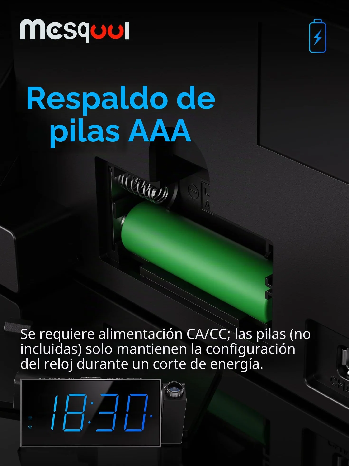 Reloj Despertador de Proyección Digital para Techo de Dormitorios, Reloj con Proyector, Atenuador y Pantalla LED, Timbre Ajustable, Alarmas Duales para Pared, Niños, Personas Mayores con Sueño Pesado