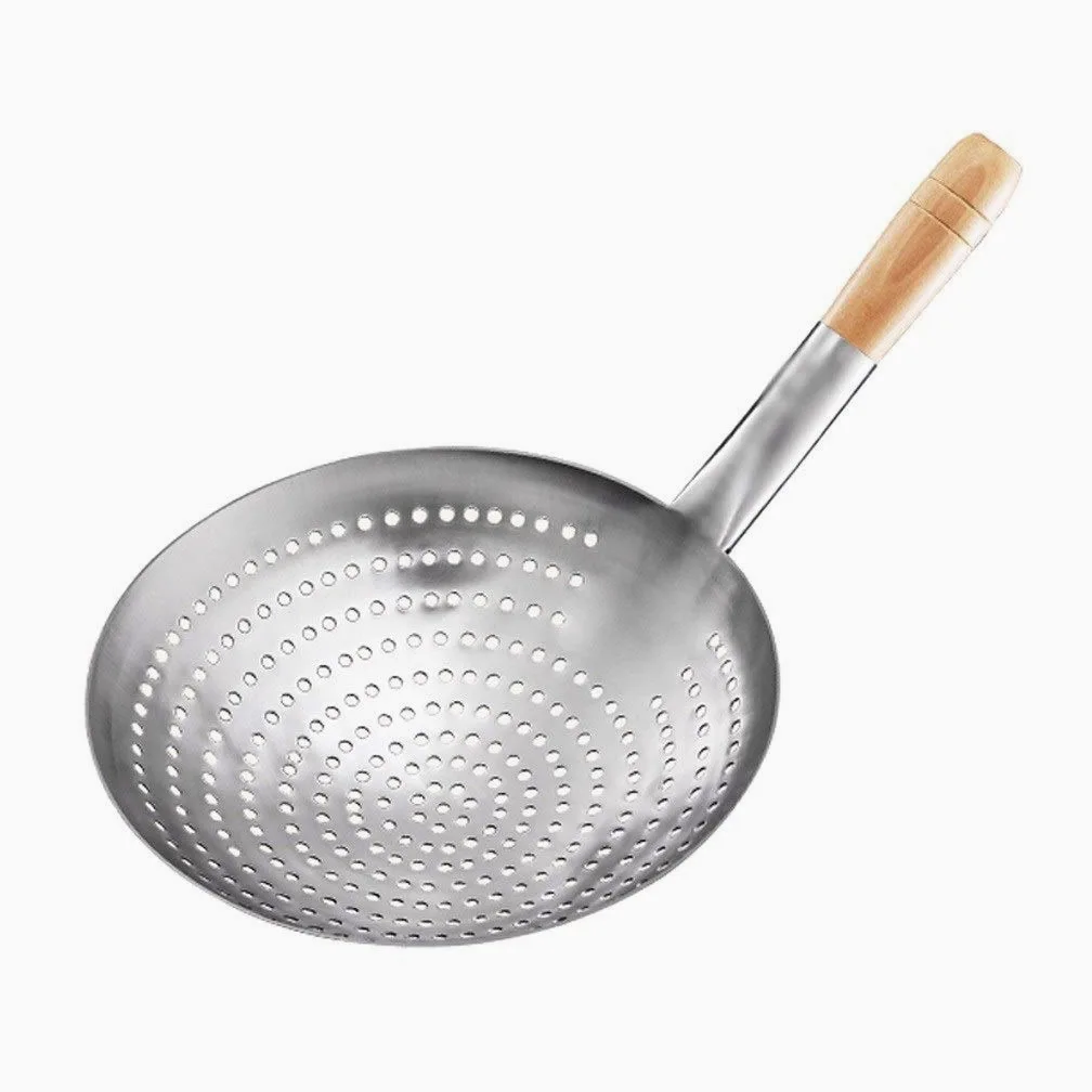 cuchara agujereada Cocina alambre de acero inoxidable colador de acero inoxidable mango de madera tamiz del grado comercial colador grande for la familia hotel Restaurantes (10.2" ) colador ( Size : L