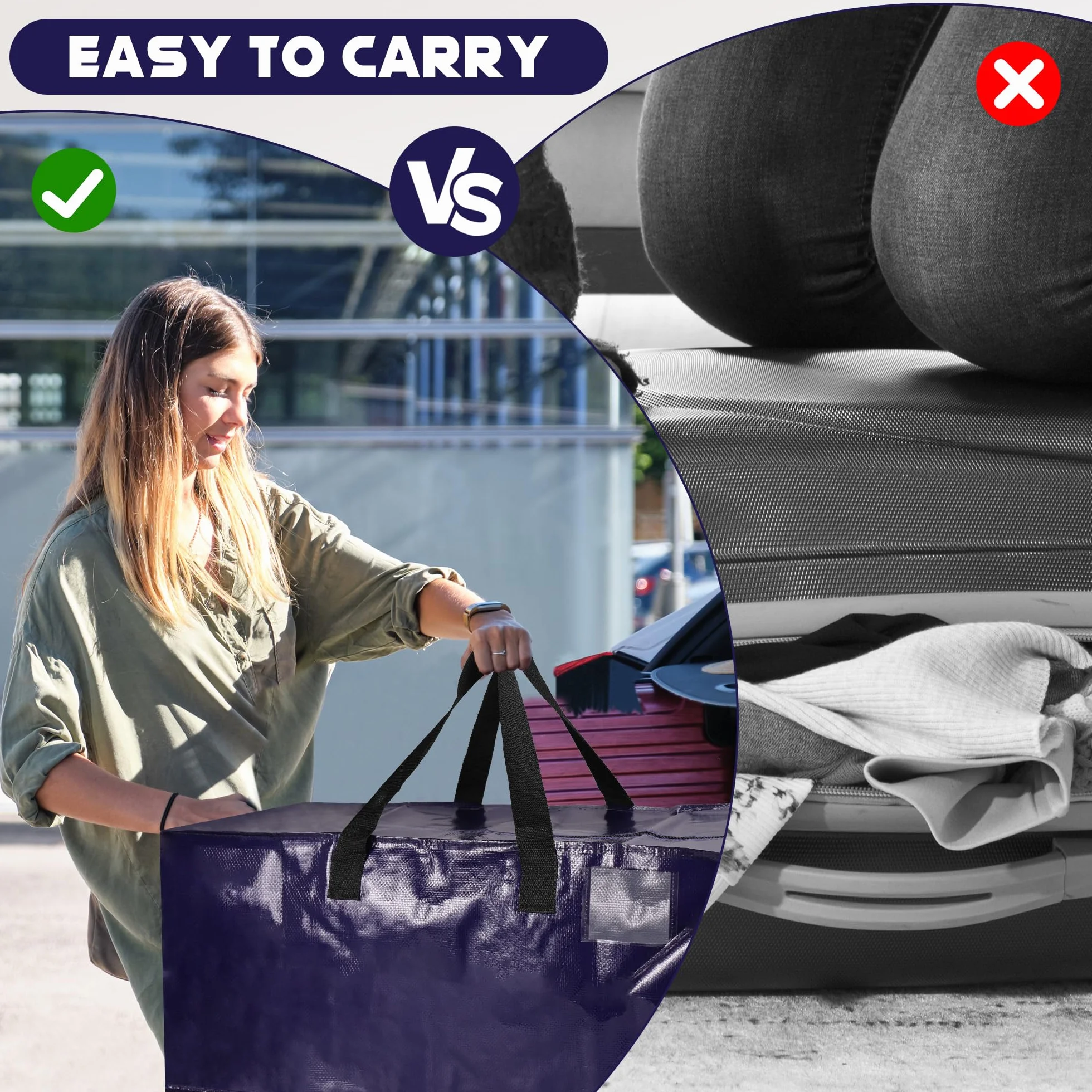 4Pc Bolsa Mudanza Grande, 92L Bolsa Almacenaje, PP Resistente al Agua Bolsa de Transporte, Servicio Pesado Bolsas Grandes para Guardar Ropa, Cremallera Compacta Bolsas de Mudanza Extragrandes
