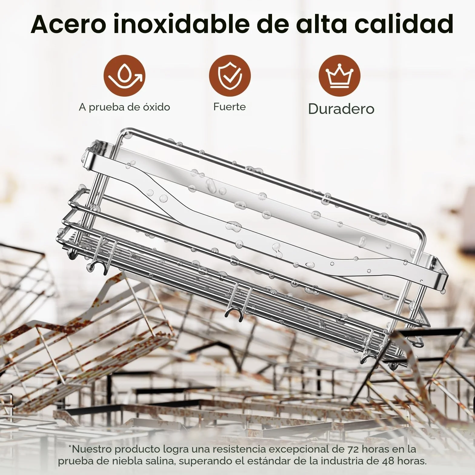Orimade Adhesivo Estantes Cesta para Ducha con 5 Ganchos para Colgar Esponjas y Cuchillas Estanteria Organizador Baño Acero Inoxidable Sin Taladro Plata