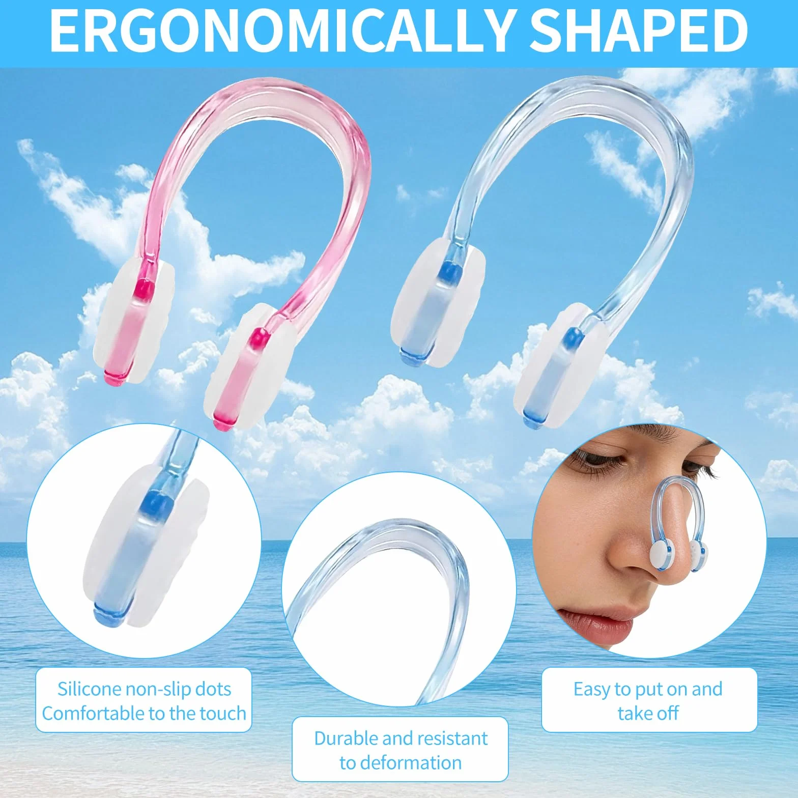 Pinzas Nasales de Silicona Impermeables para Natación con Caja de Almacenamiento, 2 Piezas Antideslizantes para Adultos y Niños