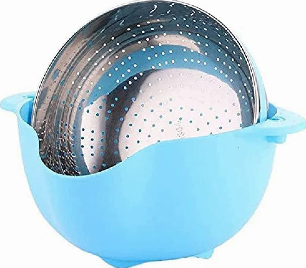 Colador Colador 2 en 1 Cestas de Frutas giratorias para Cocina Coladores microperforados Desmontables Autodrenantes para Pasta Arroz Espagueti Fideos Ensaladas Verduras (Azul)-Blue