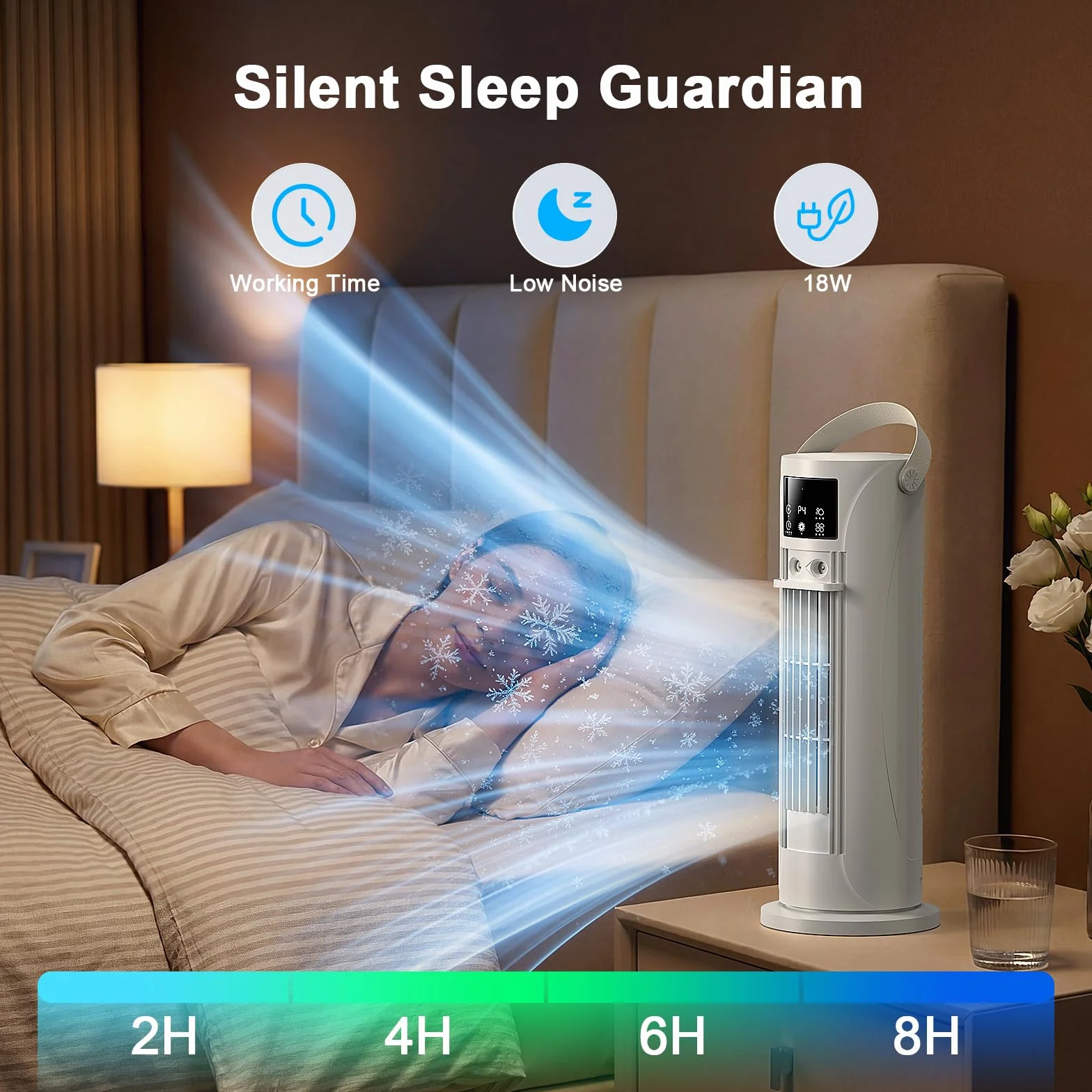 Aire Acondicionado Portátil – Mini Aire Acondicionado con Función de Refrigeración y Humidificación, 4 Niveles de Temporizador, Salida de Aire Oscilante de 120°, Oficina, Dormitorio（Blanco perla）