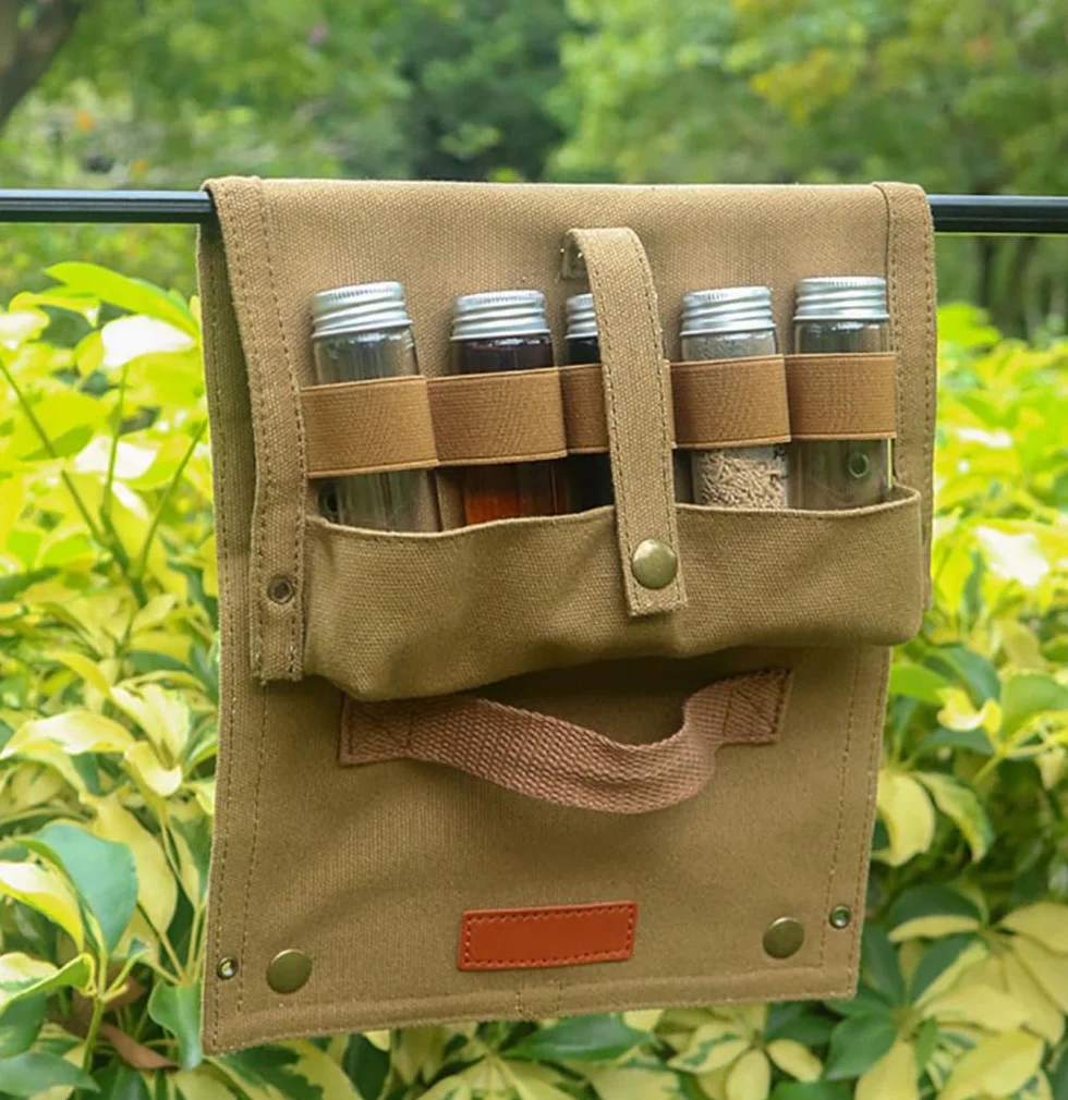 ACEXIER Bolsa de almacenamiento portátil para botella de especias para camping al aire libre (Tan)