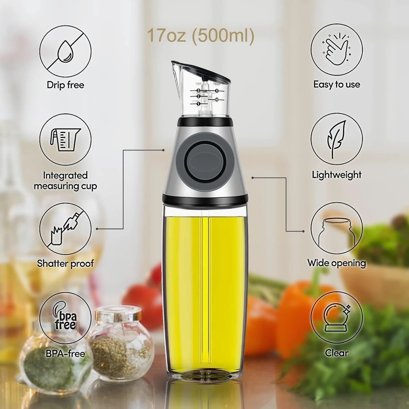 Dispensador de Aceite y Vinagre Botella Dispensadora De Aceite Vidrio Transparente Rellenable Con Bomba Calibre For Cocinar A La Parrilla Jarra de Aceite(Blue,Silver,250ml)