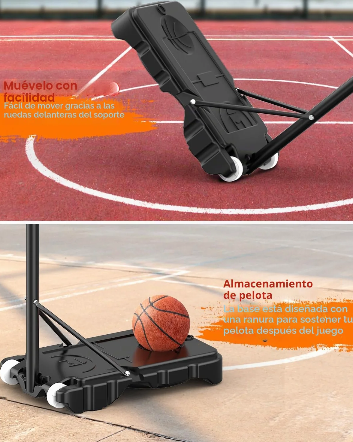 Canasta de Baloncesto Portátil Regulable 150-210cm Tablero Antivándalos 84cm Carro Ruedas