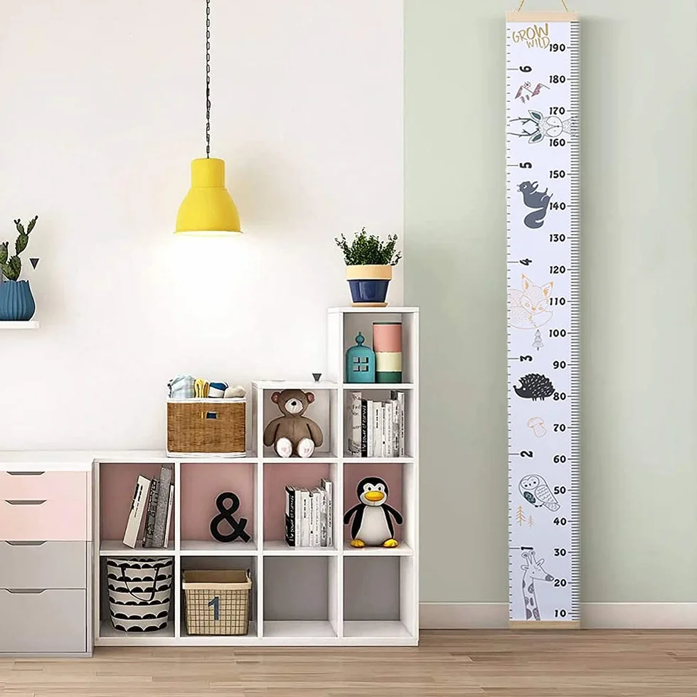 Tabla de Altura de Pared para Bebés, Lienzo y Madera Retirable, Crecimiento Infantil