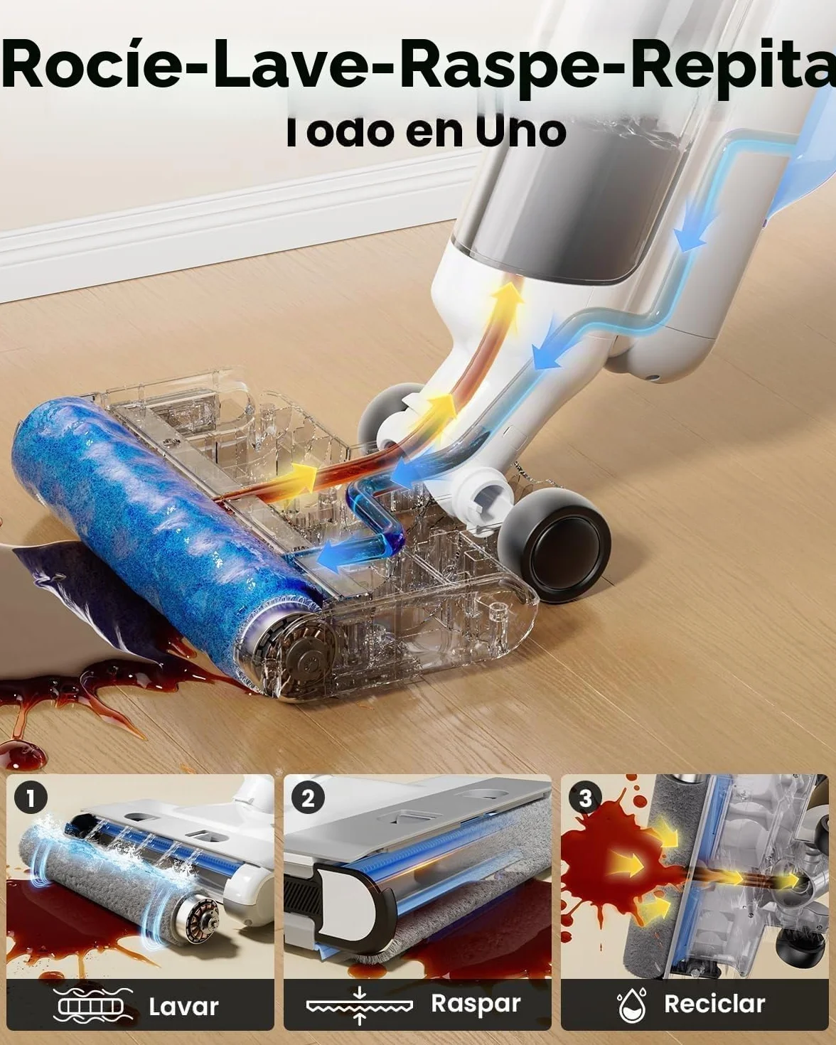 Proscenic F10 Ultra+ Aspiradora Escoba sin Cable en Seco y Húmedo, 60 Min de autonomía, Autolimpieza, Limpia Esquinas y Bordes, para Suelos Duros, Pelo de Mascotas, Diseño de Inclinación de 180°