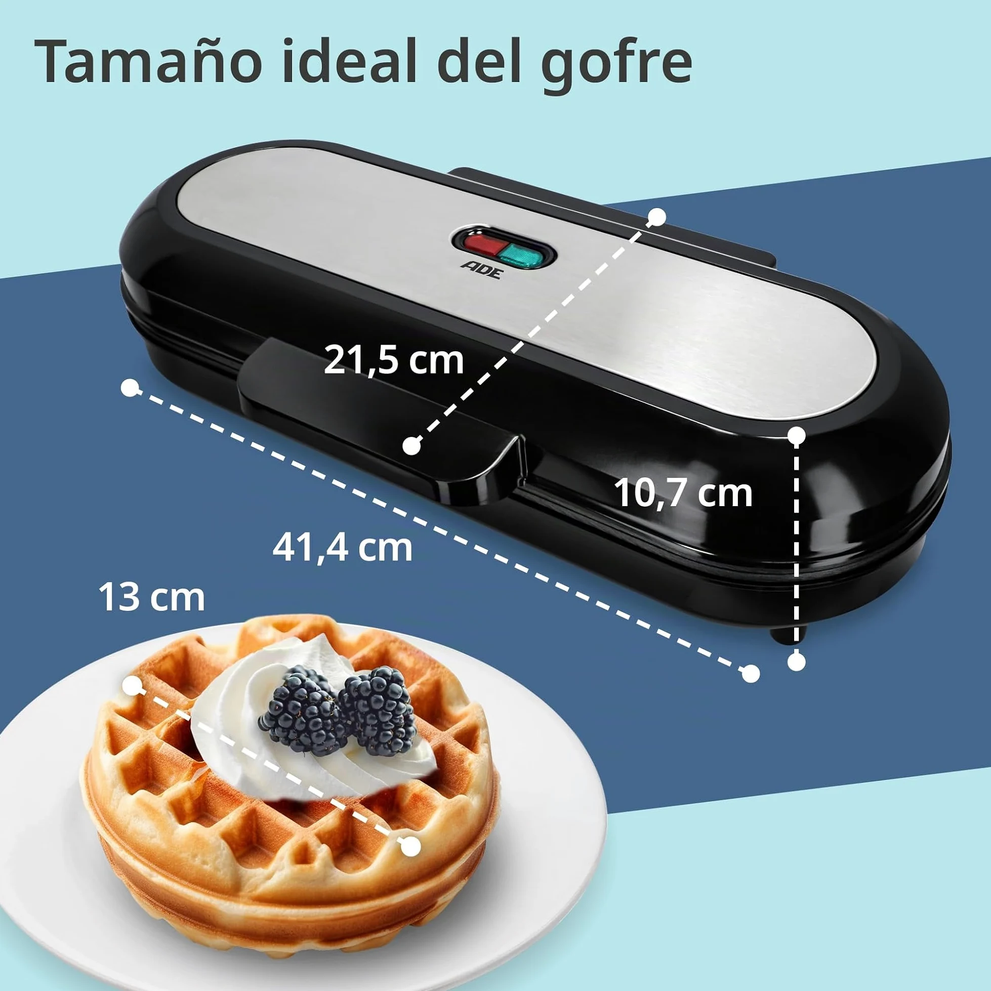 ADE Gofrera XL para 3 gofres redondos al mismo tiempo | 1.200 vatios | waffle maker con revestimiento antiadherente | perfecta para fiestas de cumpleaños infantiles