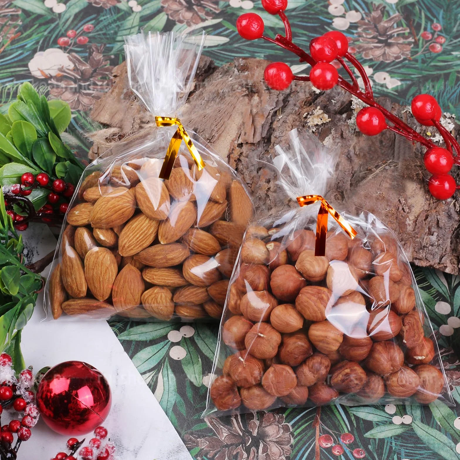 200 bolsas de celofán, 25 x 15 cm, bolsas transparentes para rellenar, bolsas transparentes con 200 cintas metálicas para caramelos, galletas, pan, frutas, etc. Perfecto para fiestas de regalo