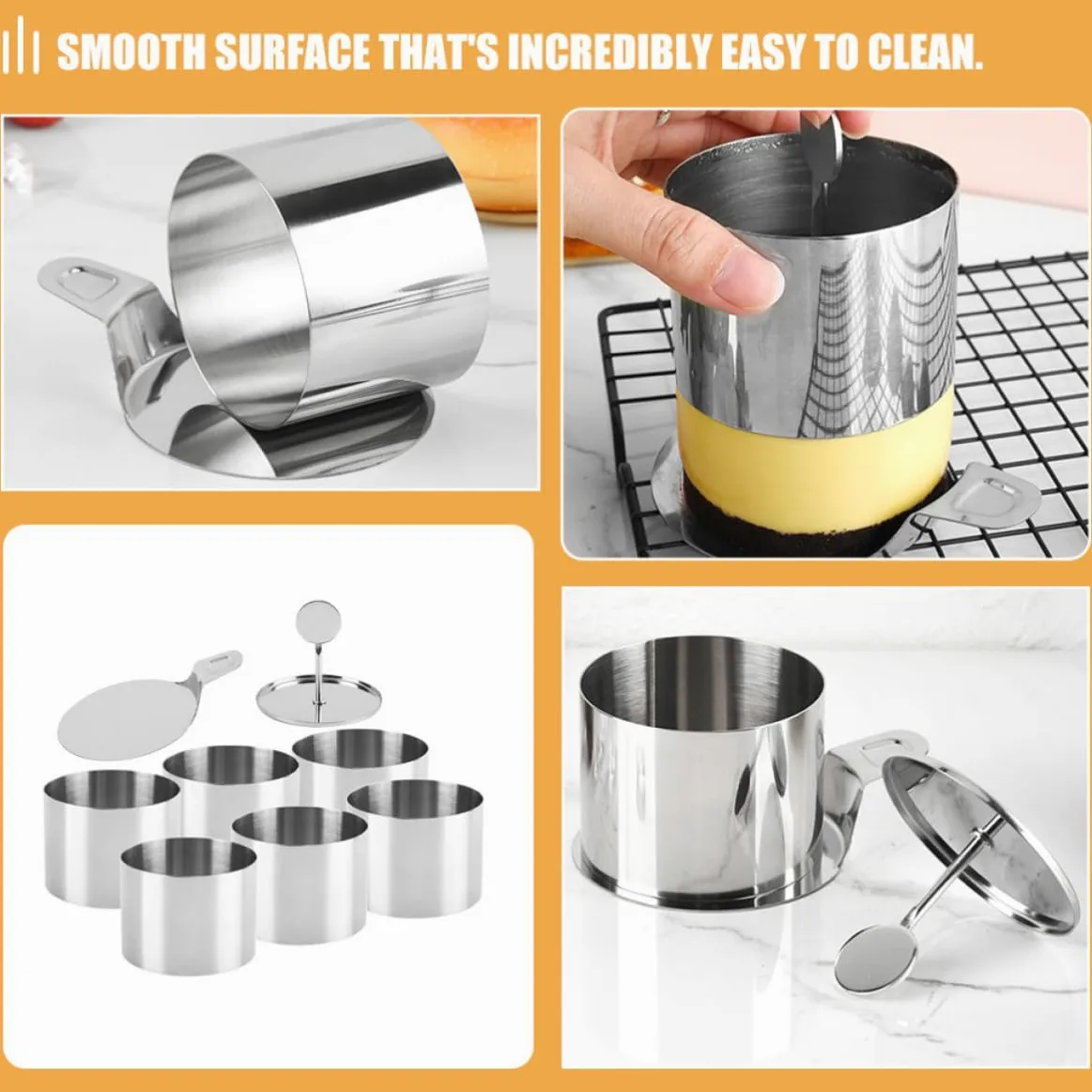 SOIMISS Molde Redondo para Hornear Pasteles de Acero Inoxidable, 1 Juego | Acabado Plata, Superficie Lisa, Incluye Placa de Presión y Espátula, Apto para Repostería y Cocina DIY