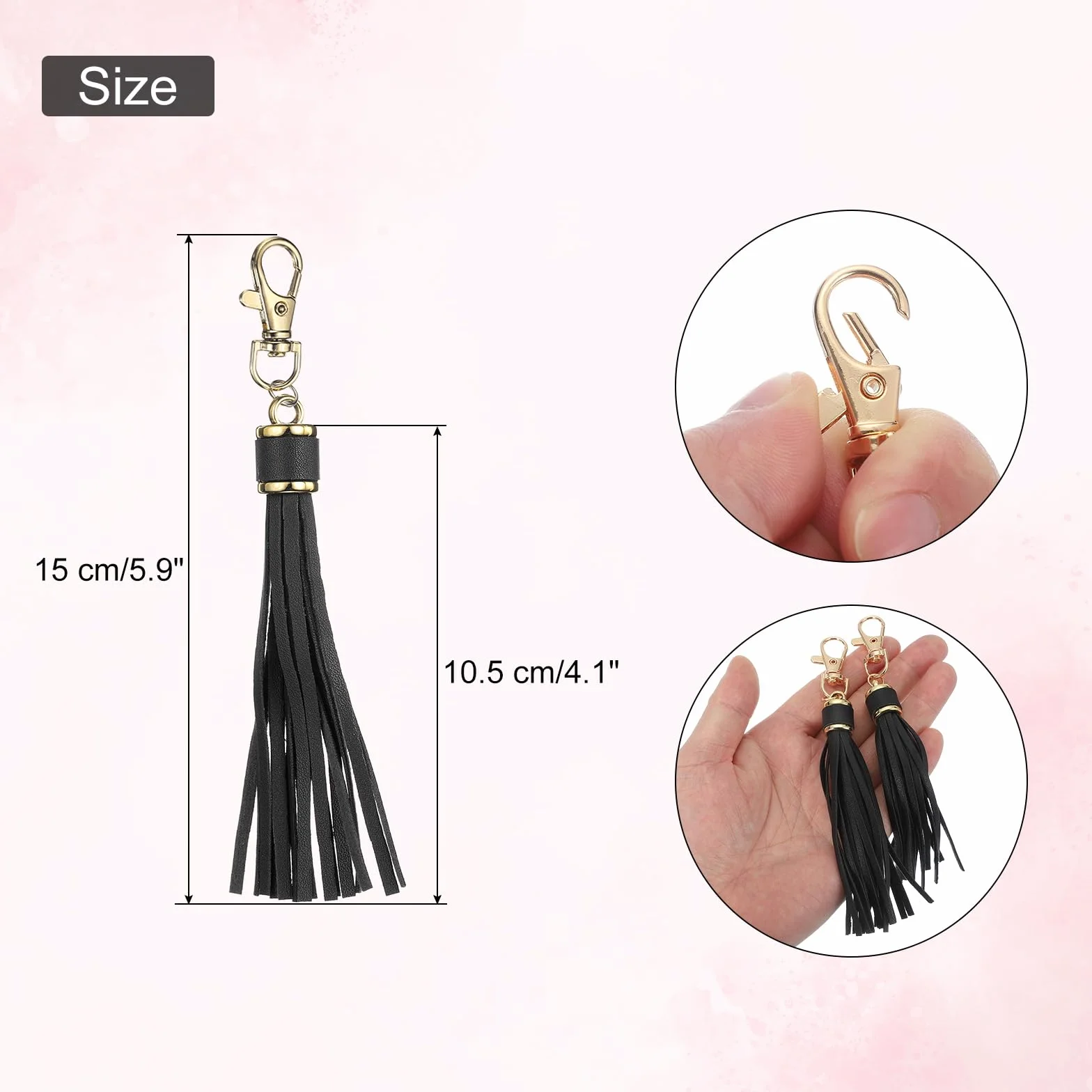 QUARKZMAN 2 Piezas De Borlas De Cuero PU, Llavero De Borla Encanto De 6 Pulgadas con Giratorio De Langosta para Fabricación De Joyería, Bolso Manual, Manualidades DIY, (Negro)