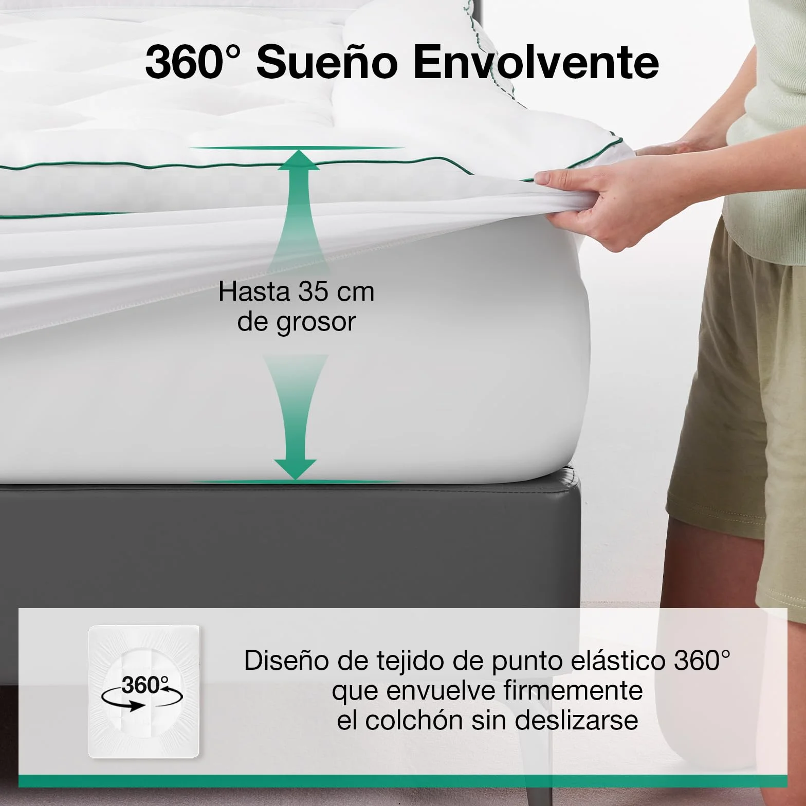 Novilla Sobrecolchon 150 x 190 cm, Topper Colchón de Microfibra Super Suave Calidad de Hotel de Microfibra con Elástica, Blanco, Lavable a Maquina