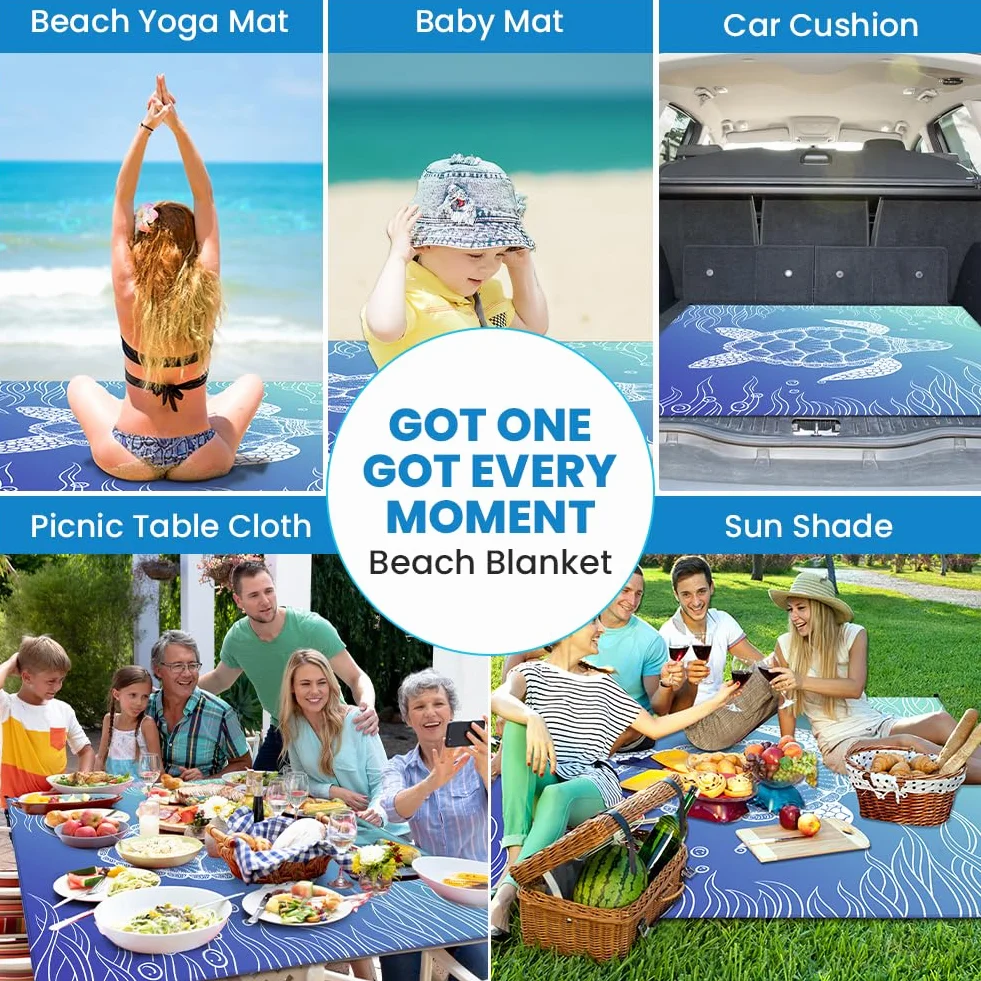 Ainiv Manta Picnic Impermeable 210x200cm Esterilla Playa Plegable Resistente Arena Agua Alfombra Exterior 6 Clavos Camping