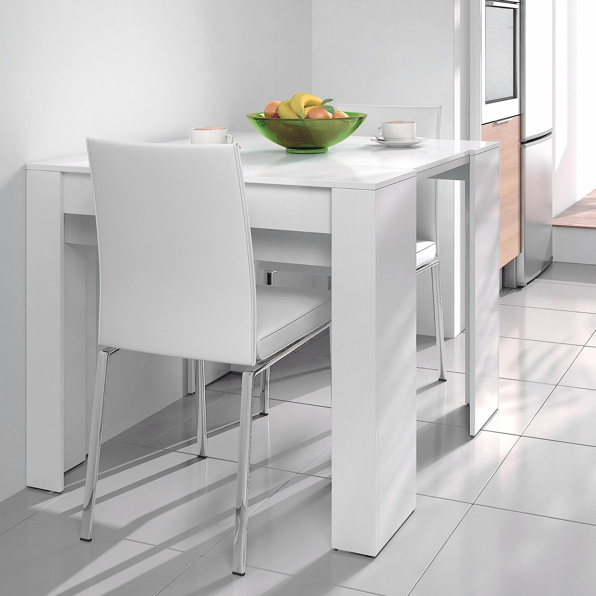 Habitdesign – Mesa Extensible para Comedor, Mesa Ampliable para Salón o Cocina - 5 Posiciones y hasta 10 Comensales - Blanco Brillo - 50-235x90x78 cm - Modelo Consola