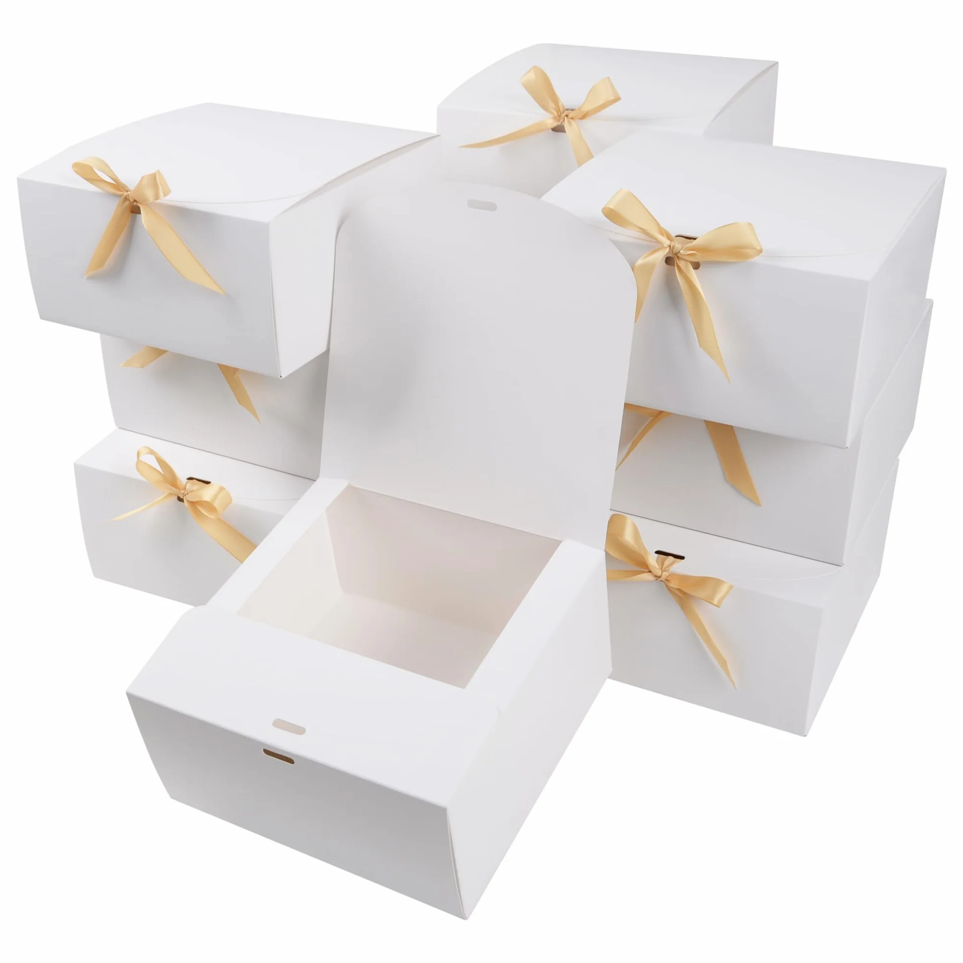 AWCIGG 12 Cajas de Regalo Blancas, 20 x 20 x 10 cm, Caja de Regalo Grande con Tapa y Cintas para Vacaciones, Navidad, Bodas, Cumpleaños, Envoltorio de Regalo