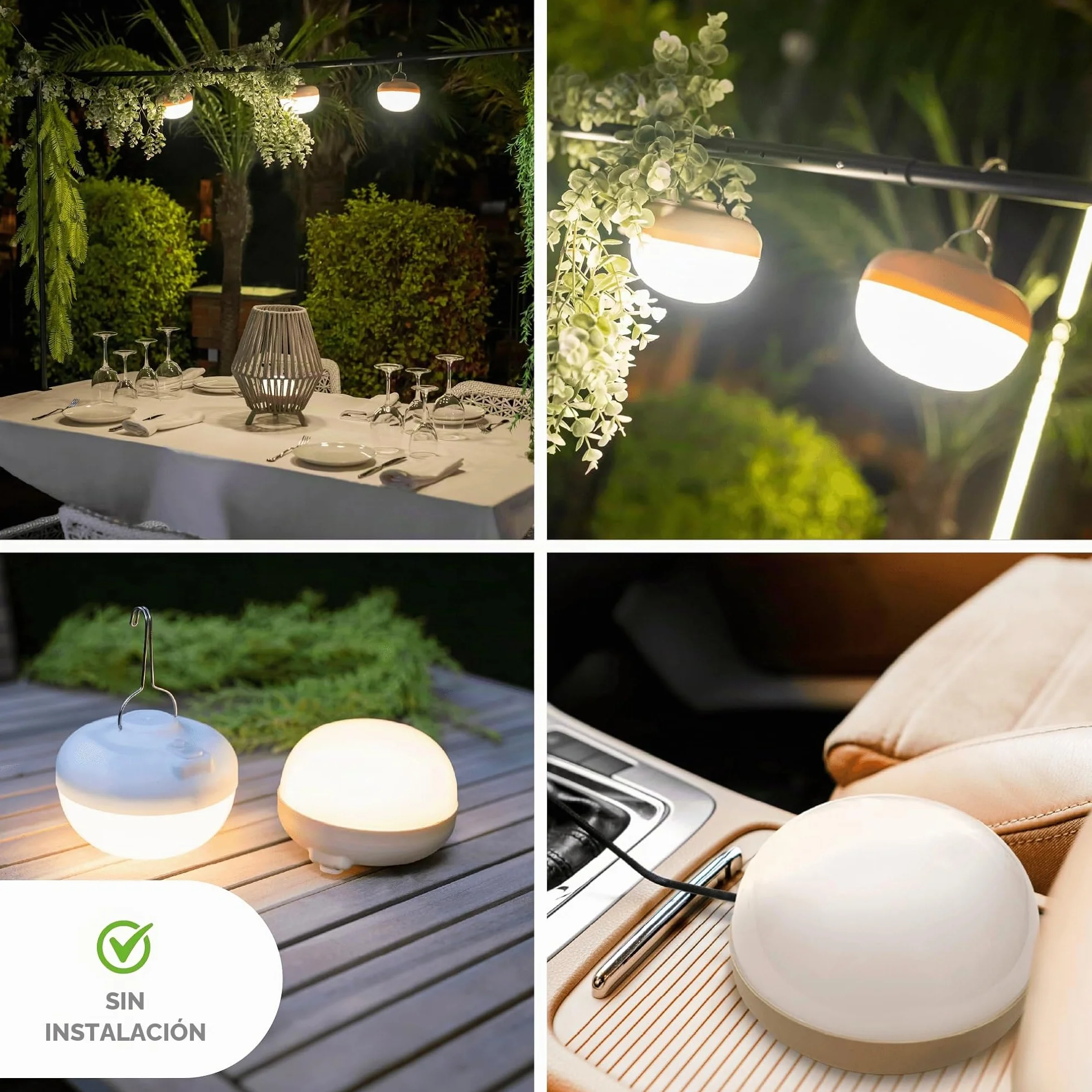 Newgarden Lámpara LED Camping Emergencias Cherry 900 Lúmenes IP54 Recargable USB Batería Gancho Imán Beige