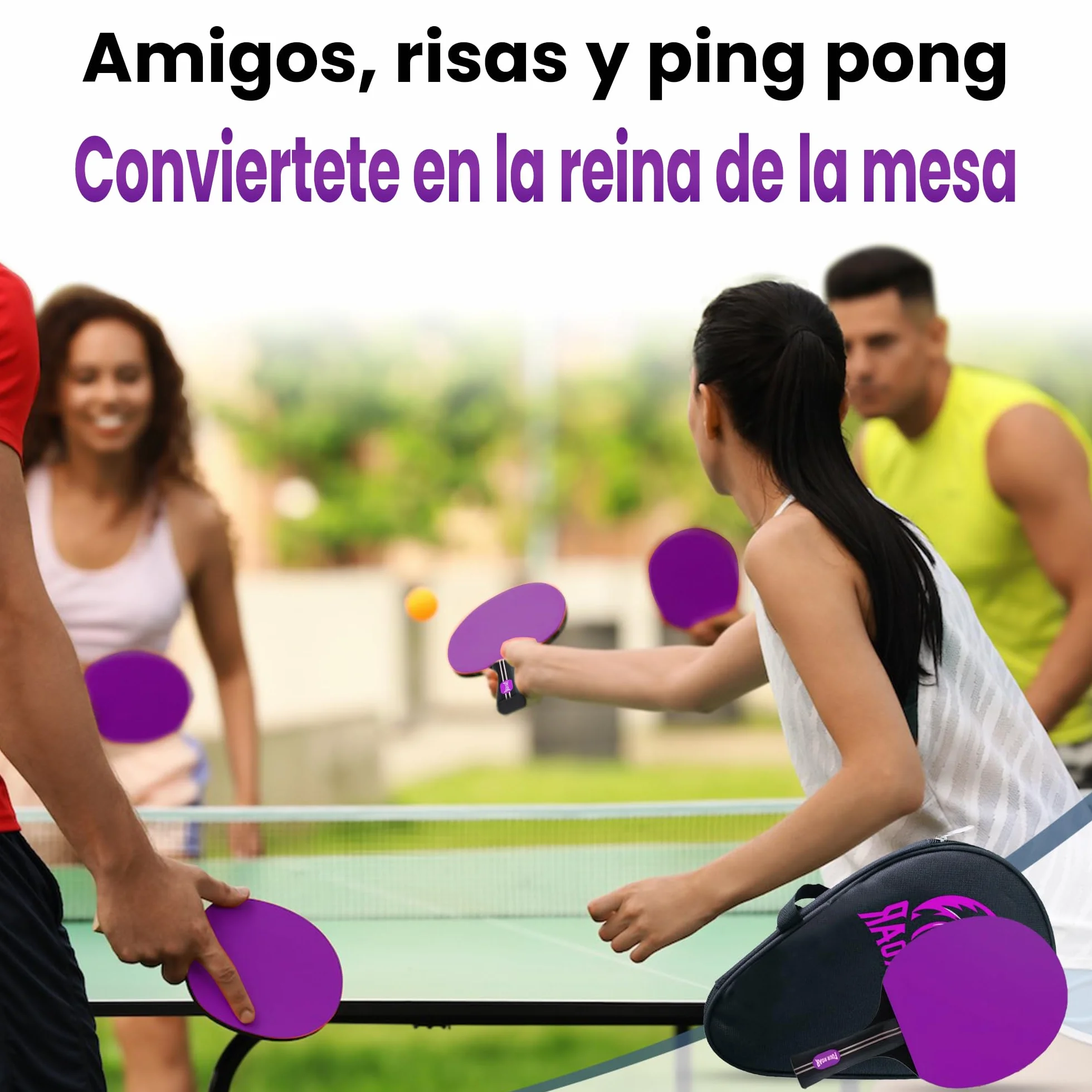 Pala Ping Pong Rosa 7 Capas Raqueta para Todos los Niveles con Funda y Pelota