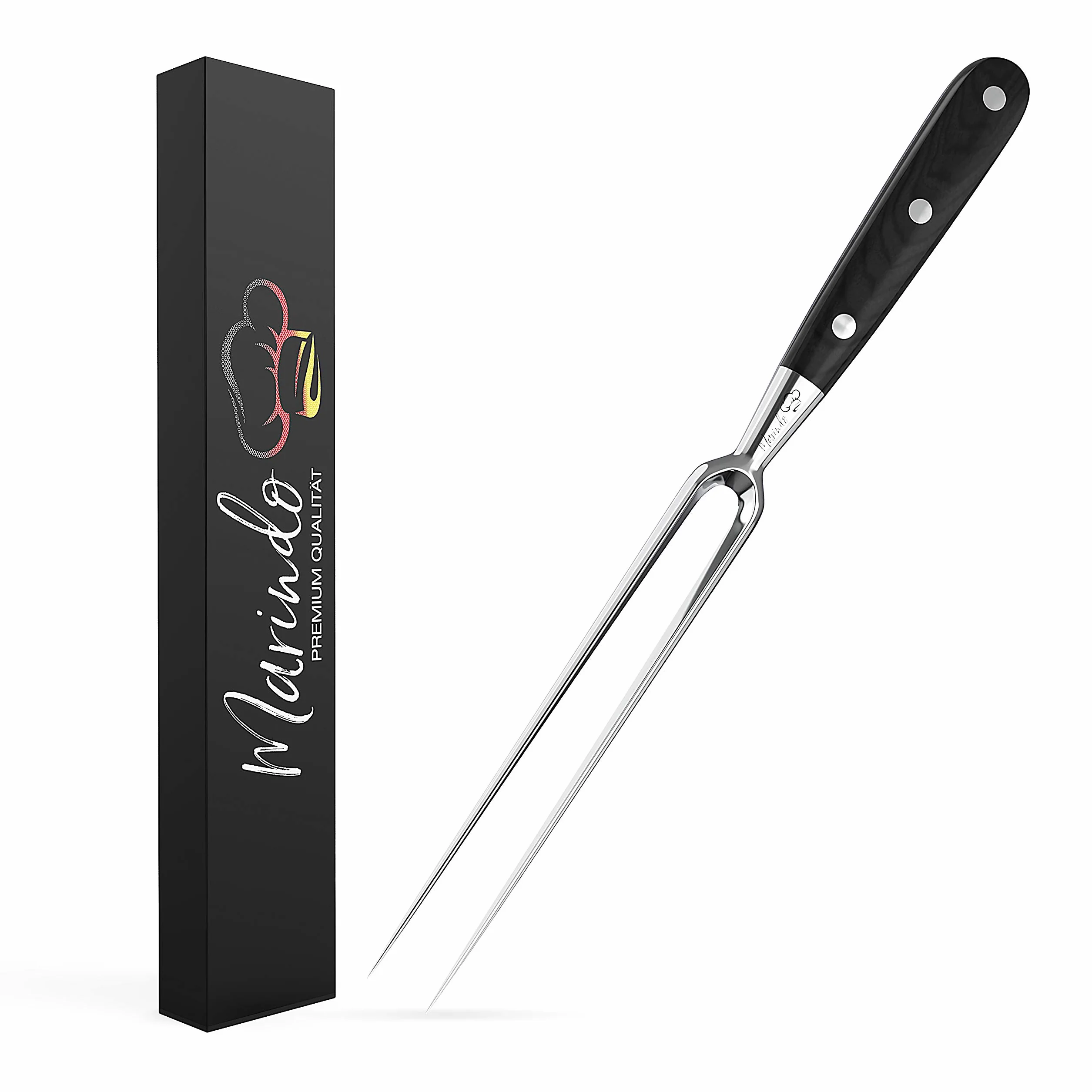 Marindo® Tenedor Profesional de Carne de Acero Inoxidable | 31,5 cm Con Mango de Madera y Hoja de 17 cm | Para Barbacoa y Trinchar