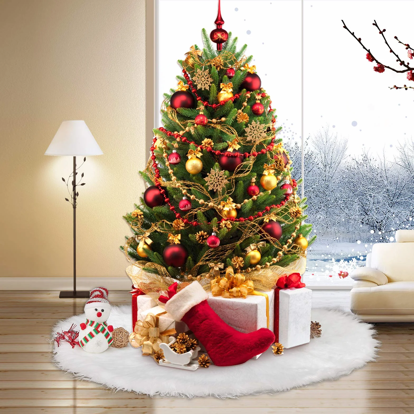 Falda Árbol Navidad 120 cm Blanco Felpa Decoración Navidad Tree Skirt