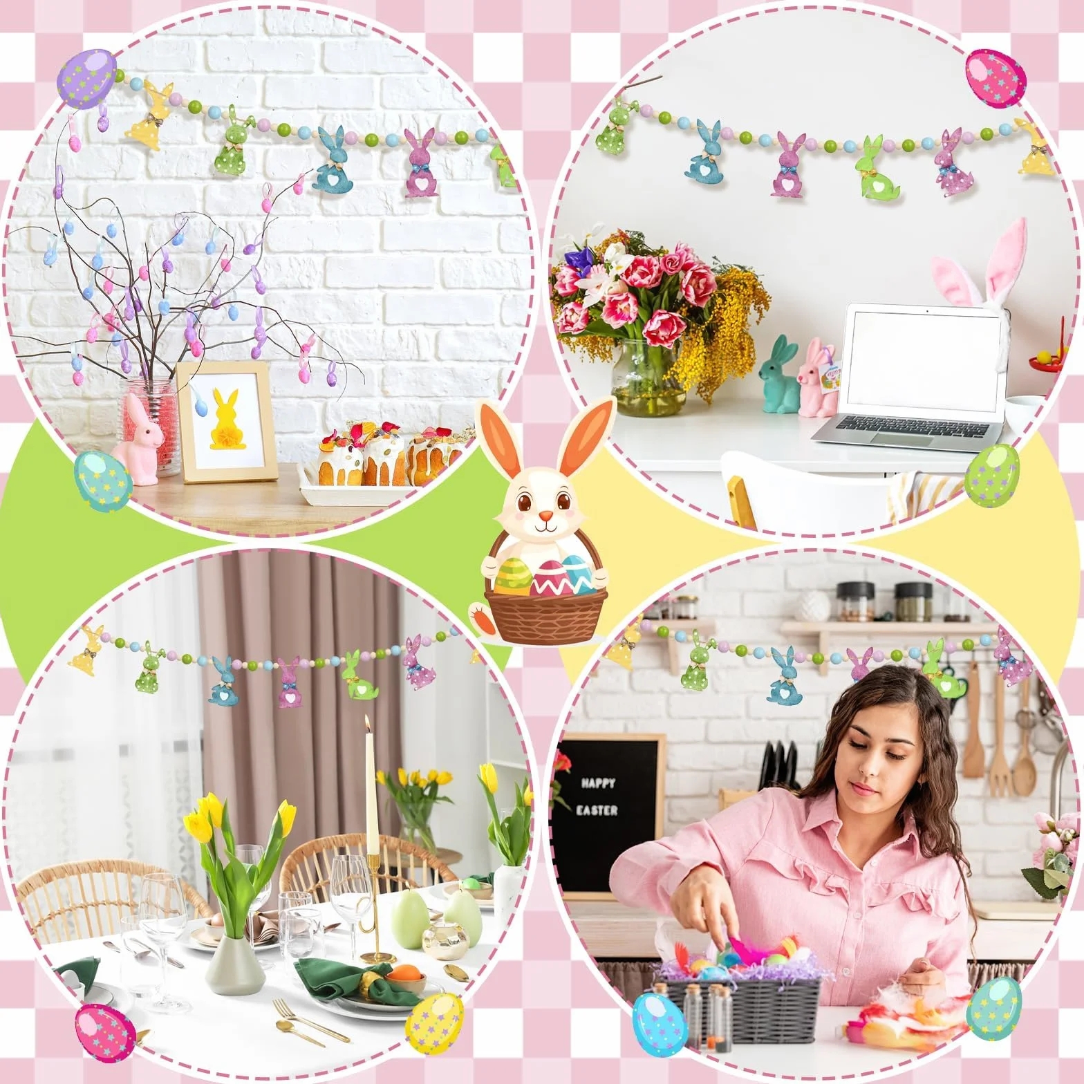 Guirnalda de Pascua, Pancarta de Pascua, Decoracion Primavera, Easter Decorations, Decoraciones Festivas Reutilizables, Patrón Doble Cara