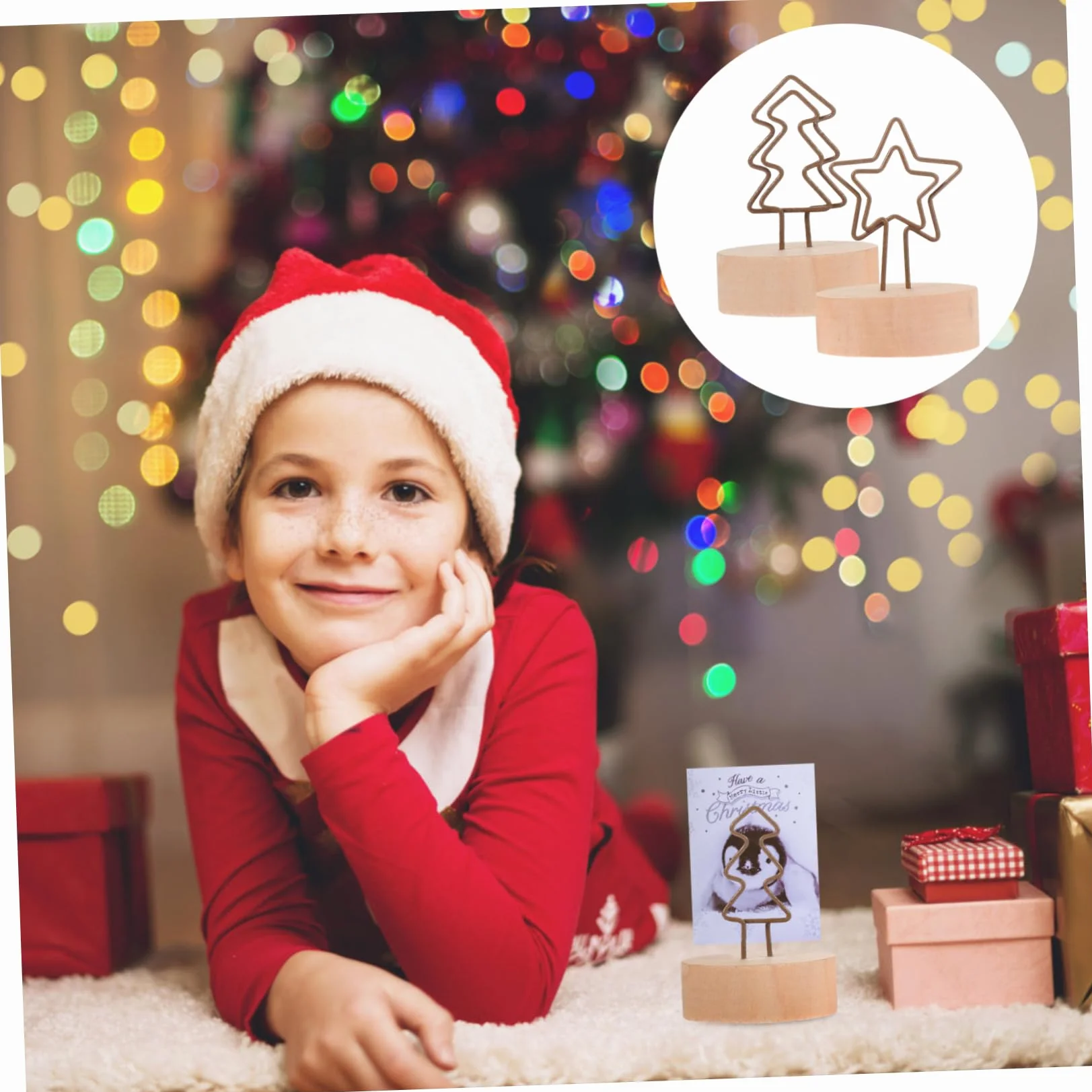 24piezas Soporte De Notas De Navidad Clips De Madera y Forma De Árbol y Estrella Portacartas Para Decoración De Mesa Fiestas